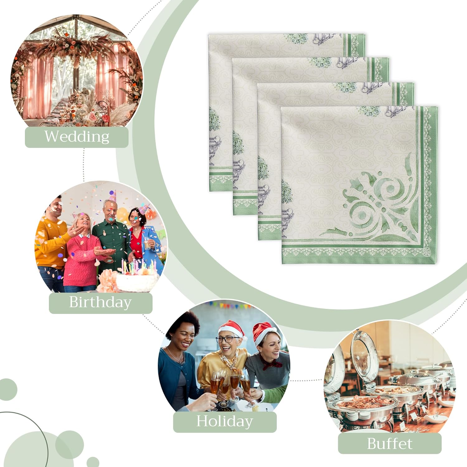 Maison D' Hermine Cloth Napkins Set of 4 100% Cotton Everyday Reusable Square Napkins Cloth Washable, Dinner, Party, Wedding, Restaurant, Spring/Summer (Jardin Du Roy, 20" X 20") image number 4