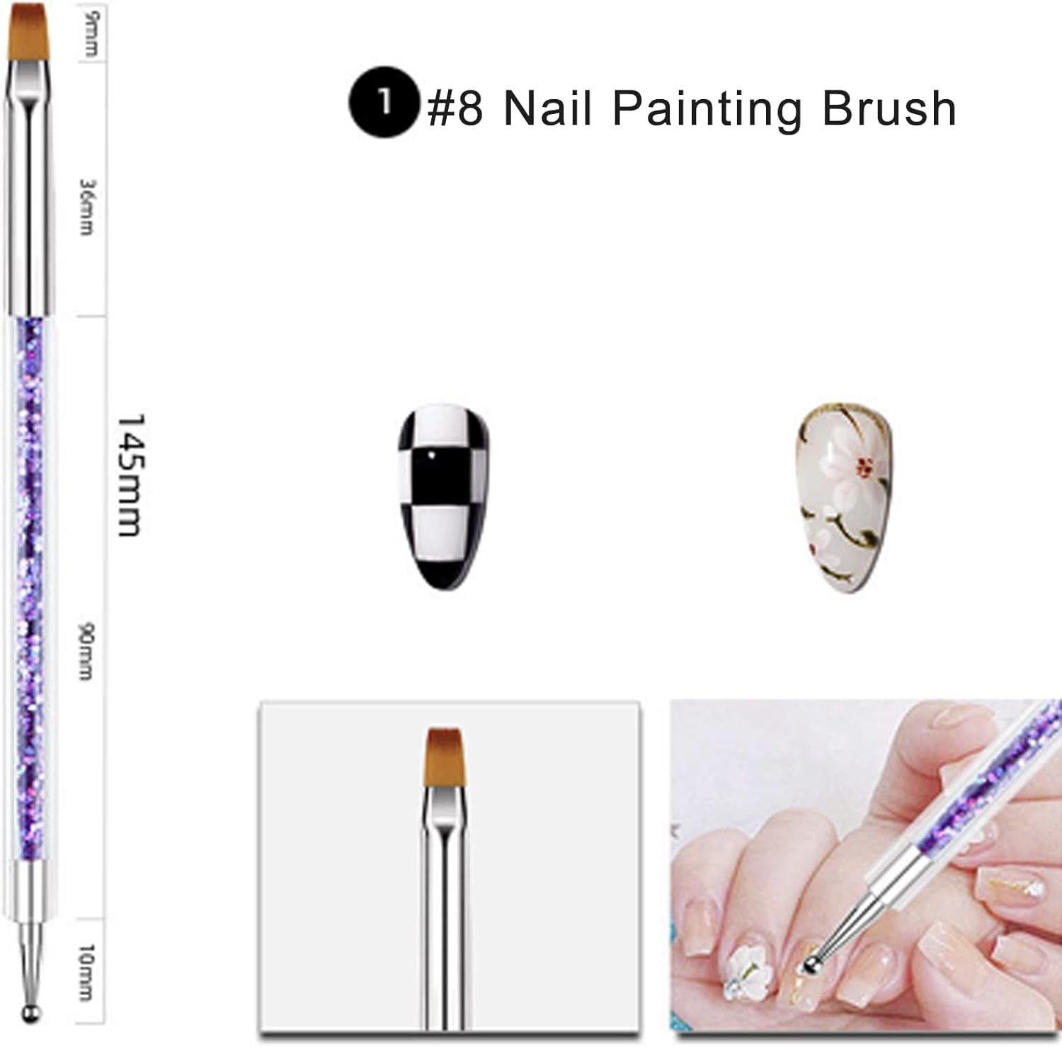5Pcs Nail Art Tool Set, Duel-Ended Nail Art Design Pen Include Nail Painting Brush Nail Liner Brush Nail Dotting Pens for UV Gel Nail Home DIY Salon. image number 3