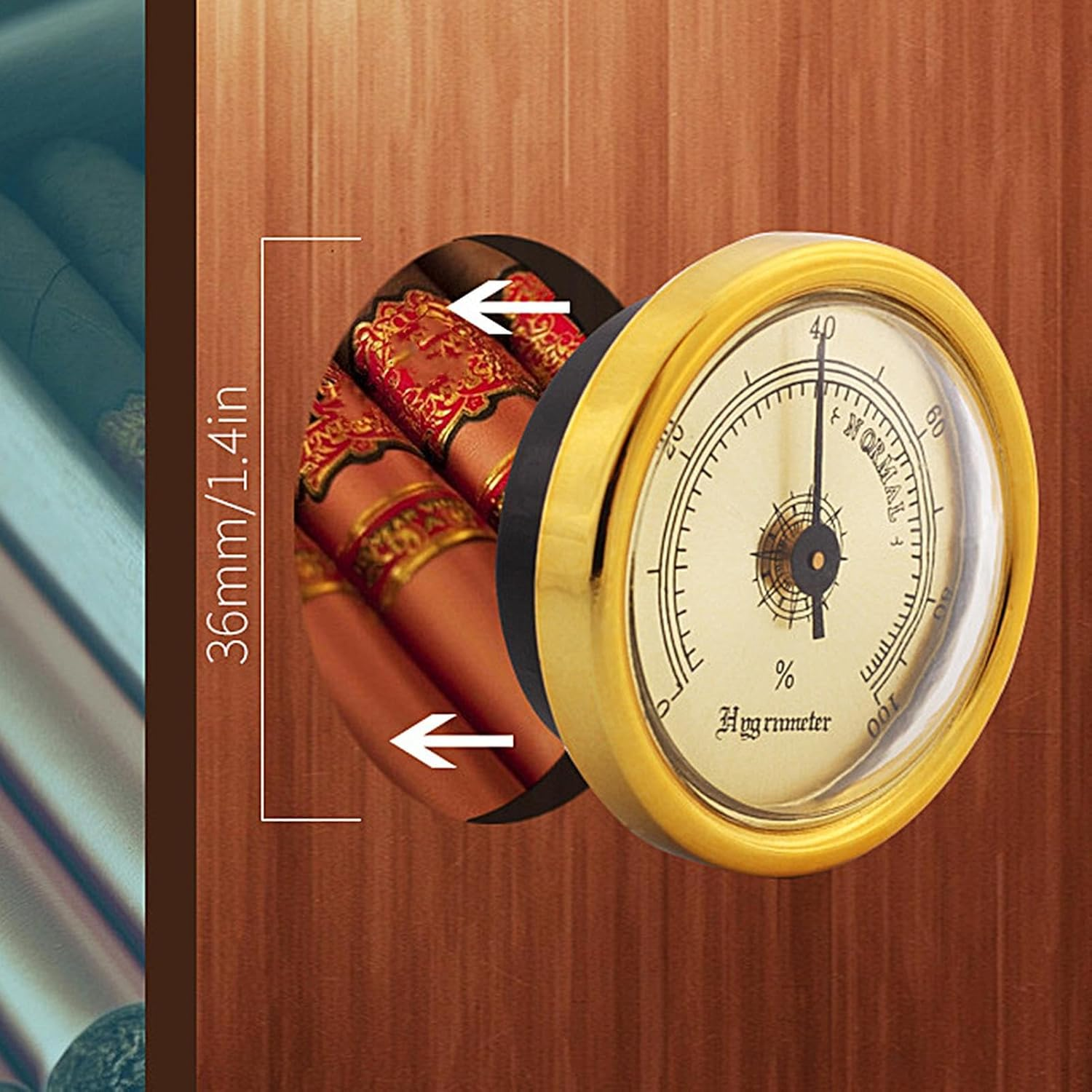 Humidity Meter for Cigars, Cigar Humidors, Analog Hygrometer with Back Magnet, High Accuracy, 45Mm, No Batteries Required, Surface Mount image number 3