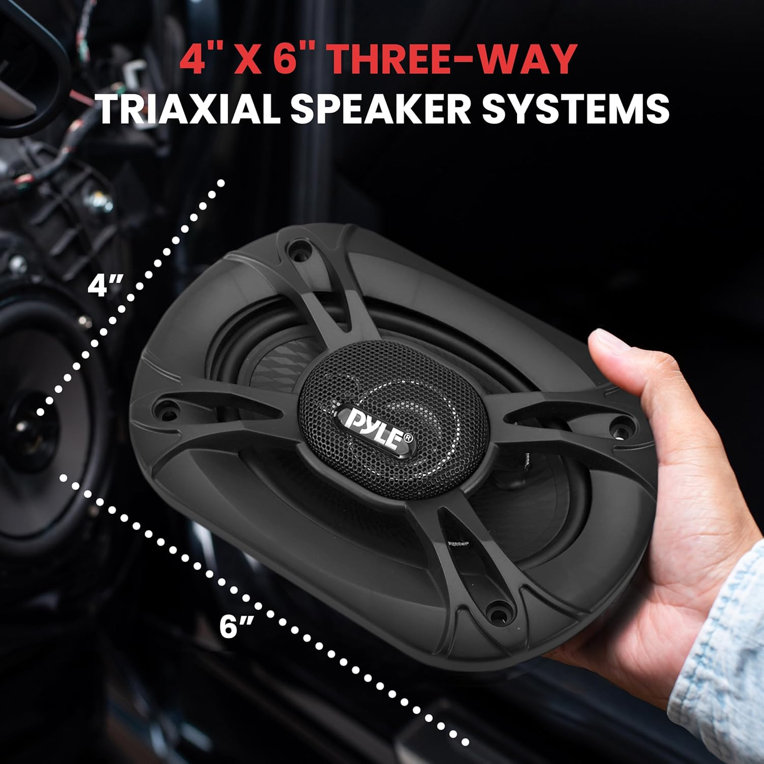 Pyle 3-Way Universal Car Stereo Speakers - 300W 4" X 6" Triaxial Loud Pro Audio Car Speaker Universal OEM Quick Replacement Component Speaker Vehicle Door/Side Panel Mount Compatible - PL4163BK (Pair) image number 6