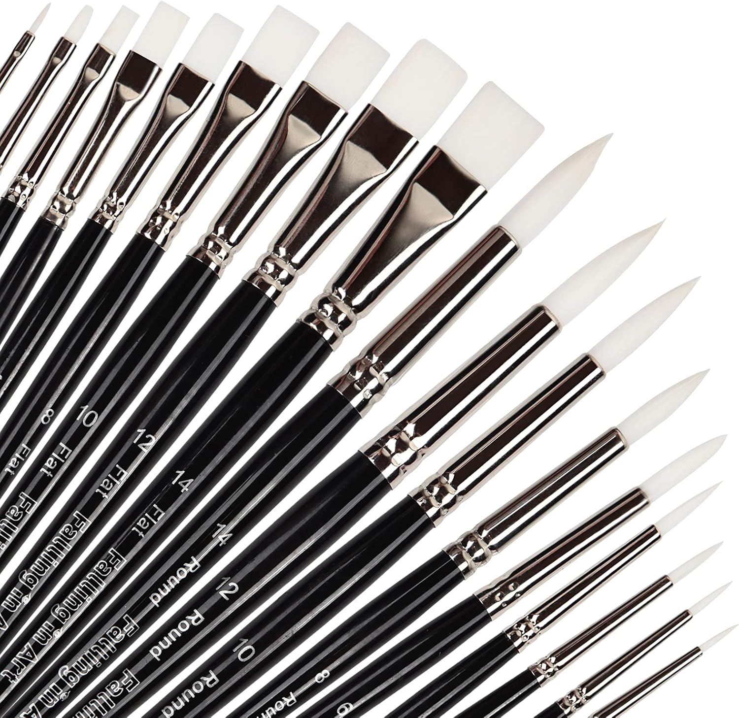 Falling in Art White Nylon Paint Brushes Set of 18 PCS for Acrylic, Oil, Watercolor Painting image number 5