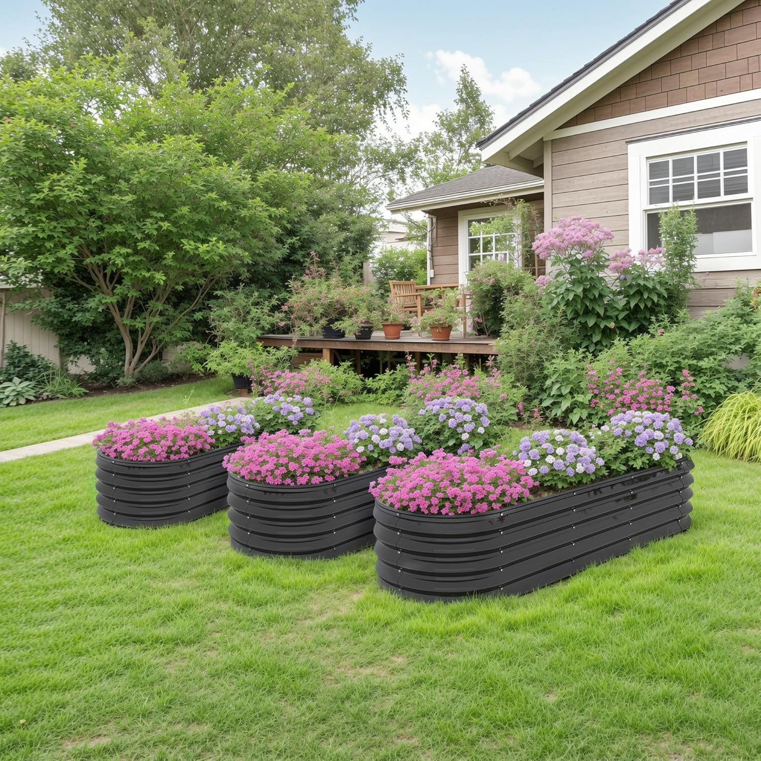 Advwin Raised Garden Bed, Galvanised Steel Planter 200 * 60 * 42Cm, Planter Box Outdoor with Easy Assembly, Large Garden Box for Vegetables Flowers Herbs image number 4