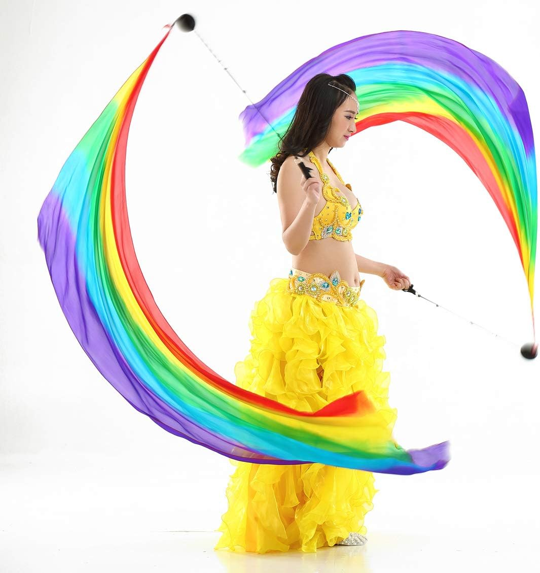 2Pcs Silk Veil with Poi Ball Belly Dance Poi Streamer Throw Ball in Haka Dance and Polynesian Dances - Black image number 4