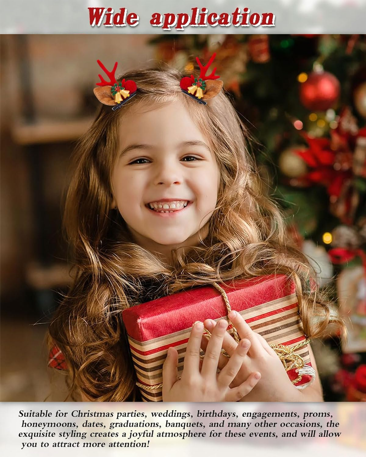 Christmas Hair Clips Set with Bells: Reindeer Clip Hair Accessories with Antlers Festive Hair Accessories for Kids Girls and Women image number 3