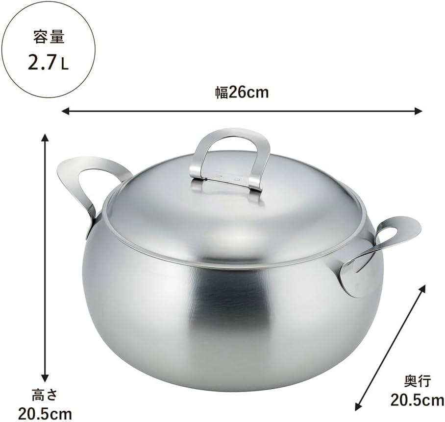 Shimomura Planning 45262 Two-Handed Pot, 7.9 Inches (20 Cm), Made in Japan, Induction and Gas Fire, Dishwasher Safe, Cute Shape, Curry, Soup, Stainless Steel, Tsubame Sanjo image number 4