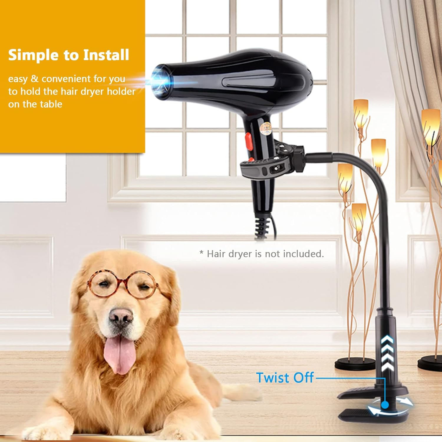 RCKEY Alloy Hair Dryer Stand 360 Degree Rotating Hands Free Hair Dryer Stand with Clamp Blow Dryer Holder Adjustable Height Hair Dryer Holder image number 6