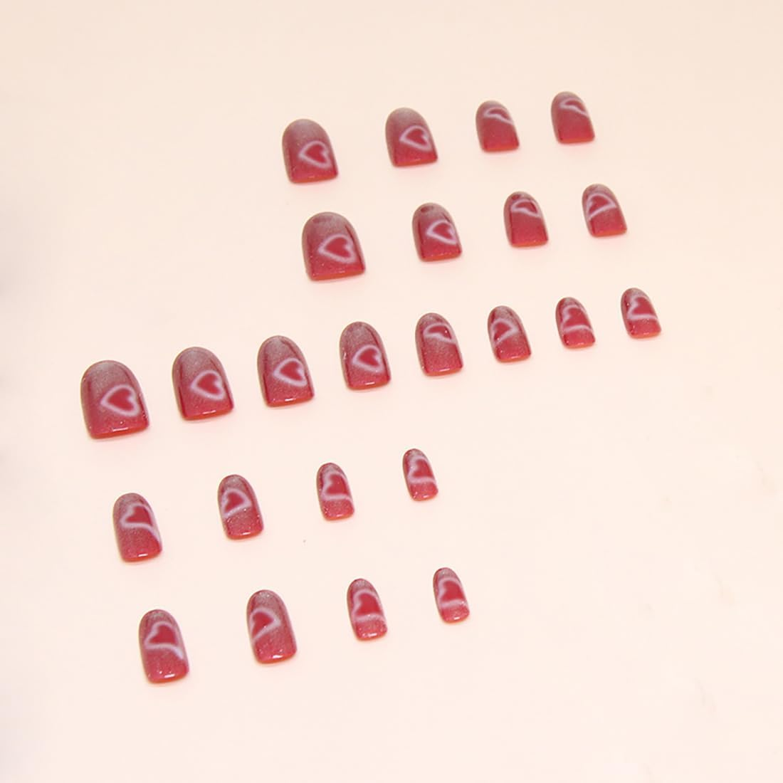 24 PCS Rose Red Press on Nails Heart Cat Eye False Nails Glossy Medium Oval False Nails Full Cover Stick on Nails Tips for Women and Girls image number 3