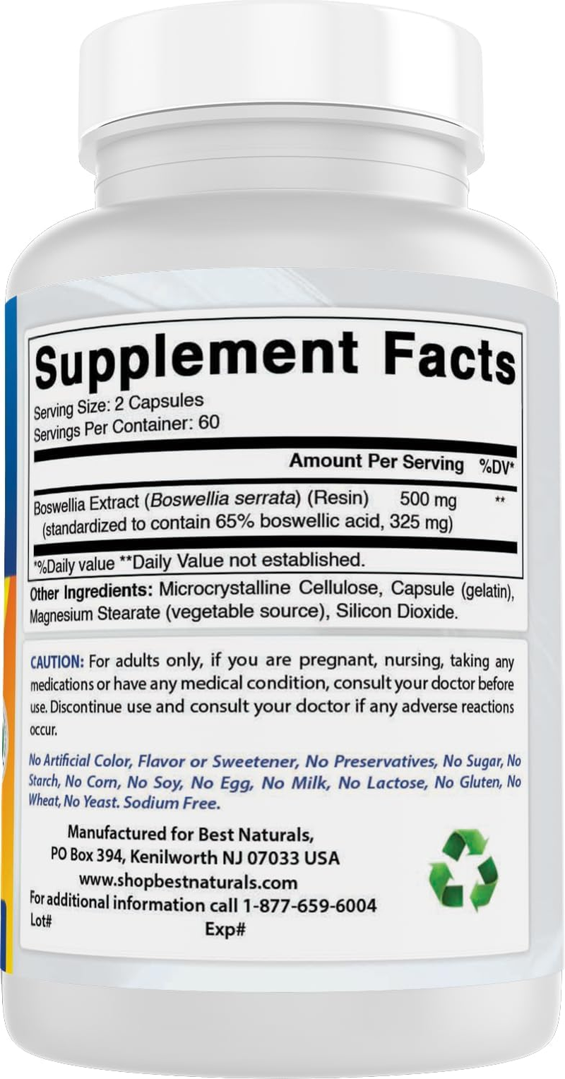 Best Naturals Boswellia Serrata Joint Health 250 Mg 120 Capsules - Standardized to 65% Boswellic Acid image number 1