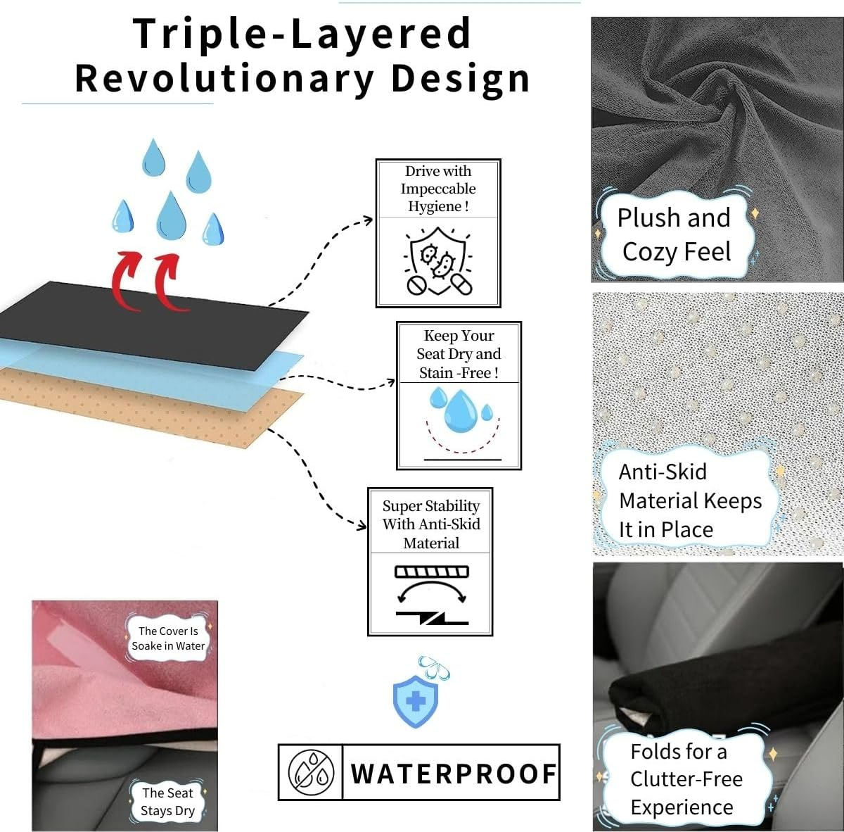 1PCS Sweat Towel Car Non-Slip Seat Cover，Waterproof Sweat Towel Front Seat Cover Suitable for Fitness, Beach,Yoga，Towels for Car Seat, Truck, Van, SUV, Etc（Black） image number 3