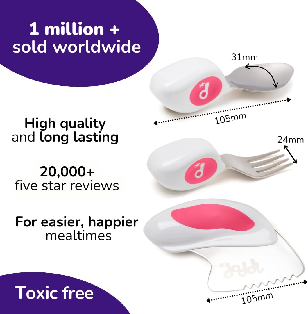 Doddl 3-Piece Knife, Spoon and Fork Set - Learn to Use Toddler Cutlery in Minutes, 1 Year Old & Up, Baby-Led Weaning Supplies, Magenta image number 5