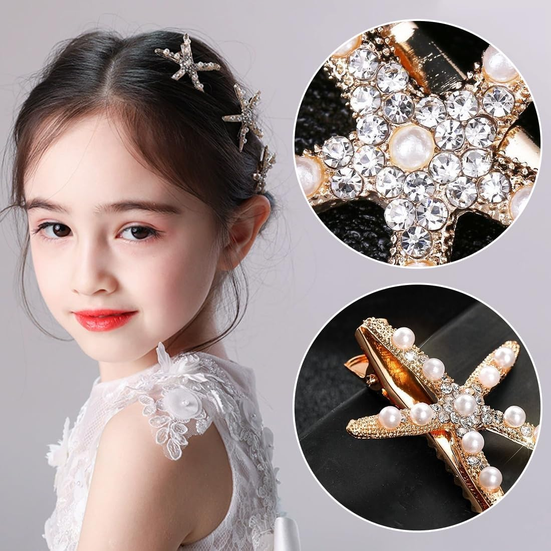 Pack of 3 Starfish Hair Clips, Diamond Hair Clip, Hairpin, Beach Starfish Hair Pin Girls Flower Girl Accessories image number 5