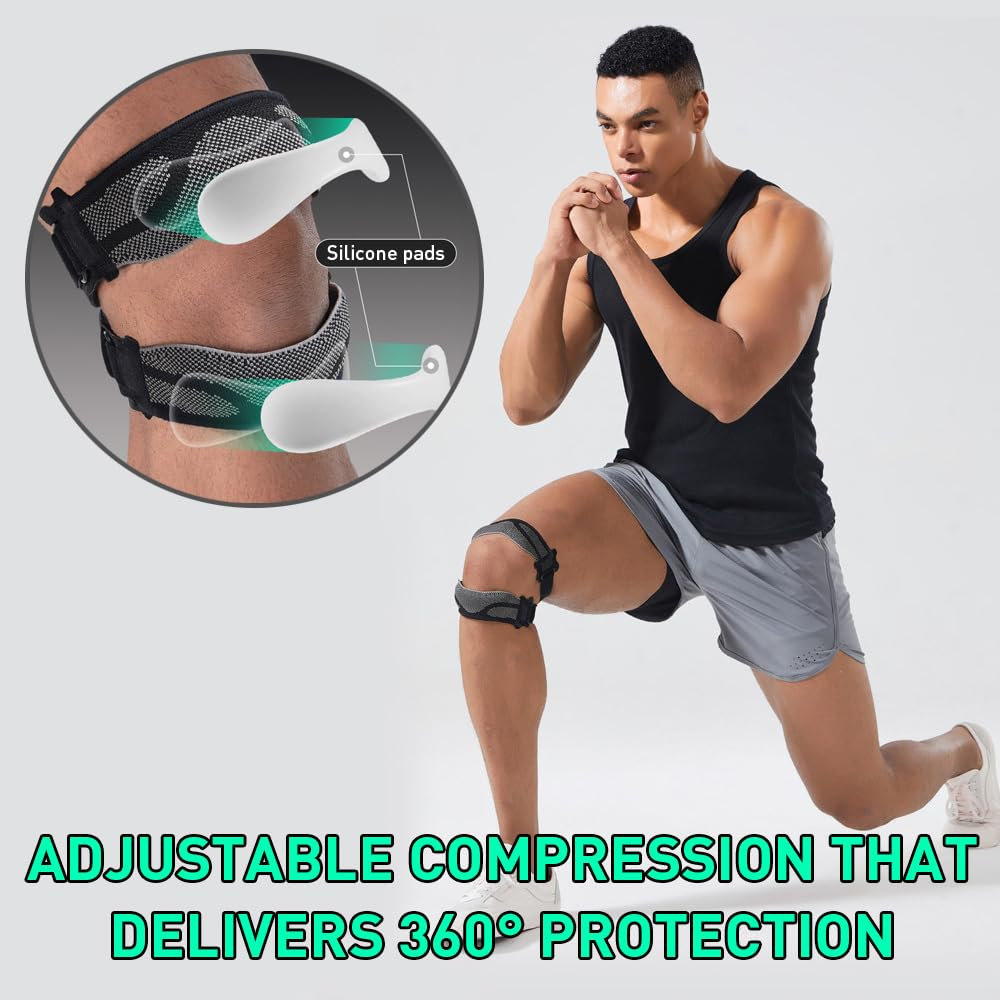 PROMBF Patella Knee Strap, Knee Support Brace for Men and Women,Patella Knee Brace for Knee Pain Relief,Arthritis, ACL, Knee Pain Relief, Injury Recovery and More Sports,Black - Grey image number 6