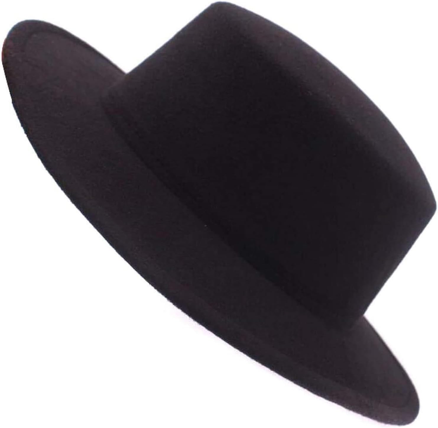Classic Black Wool Blend Fedora Hat &ndash; Wide Flat Brim Pork Pie Style Elegant Black Fedora Hats for Men & Women Ideal for Weddings Parties Performances & Everyday Outfits image number 2