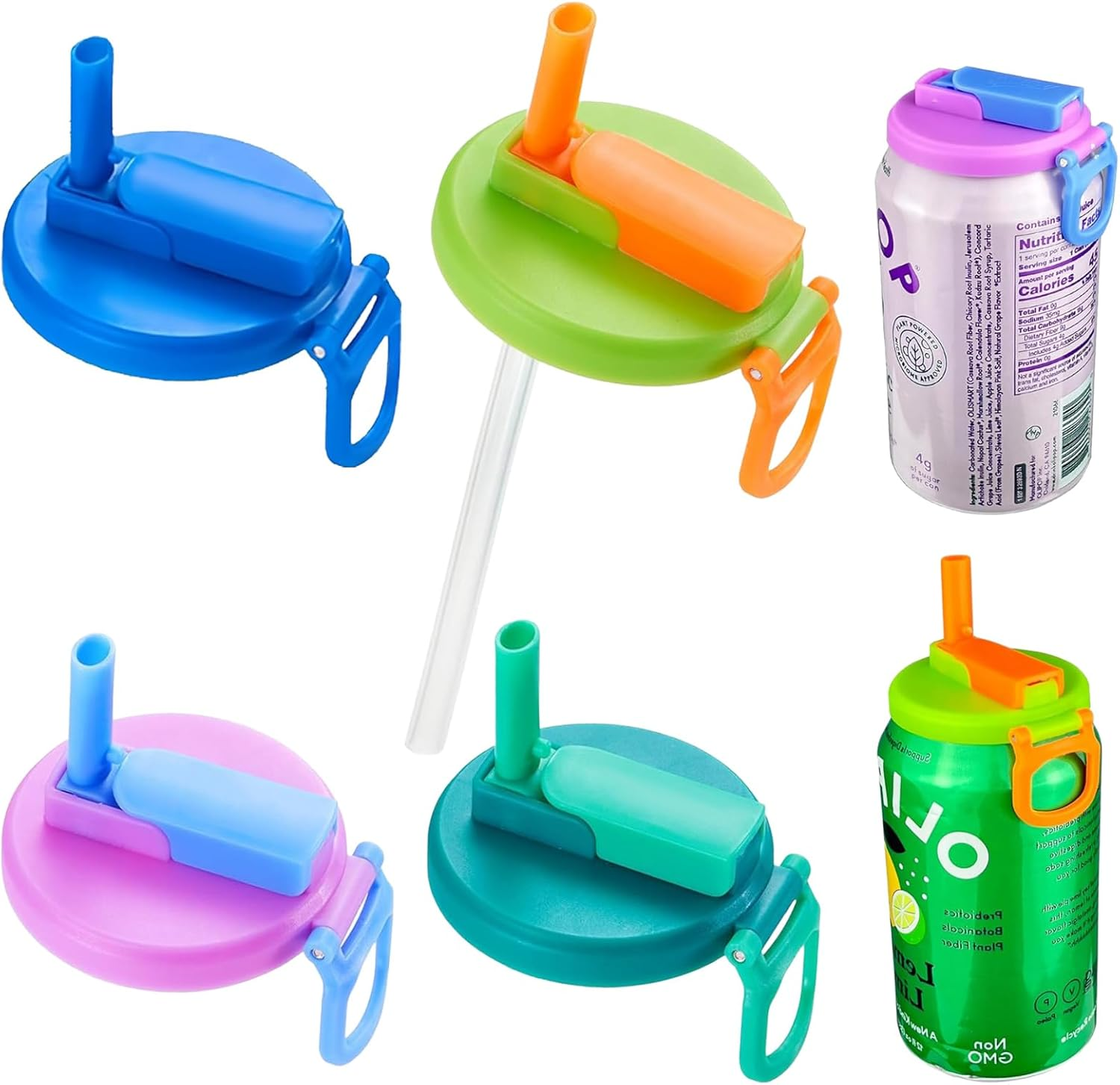 Zurligi 4 Pcs Soda Can Lids Cover with 8 Pcs Straw, Reusable Can Covers for Soda, Beer, Juice, Easy Clip on Caps Lid - for Cans with Top of 2.13Inch (54Mm), 4 Colors image number 3