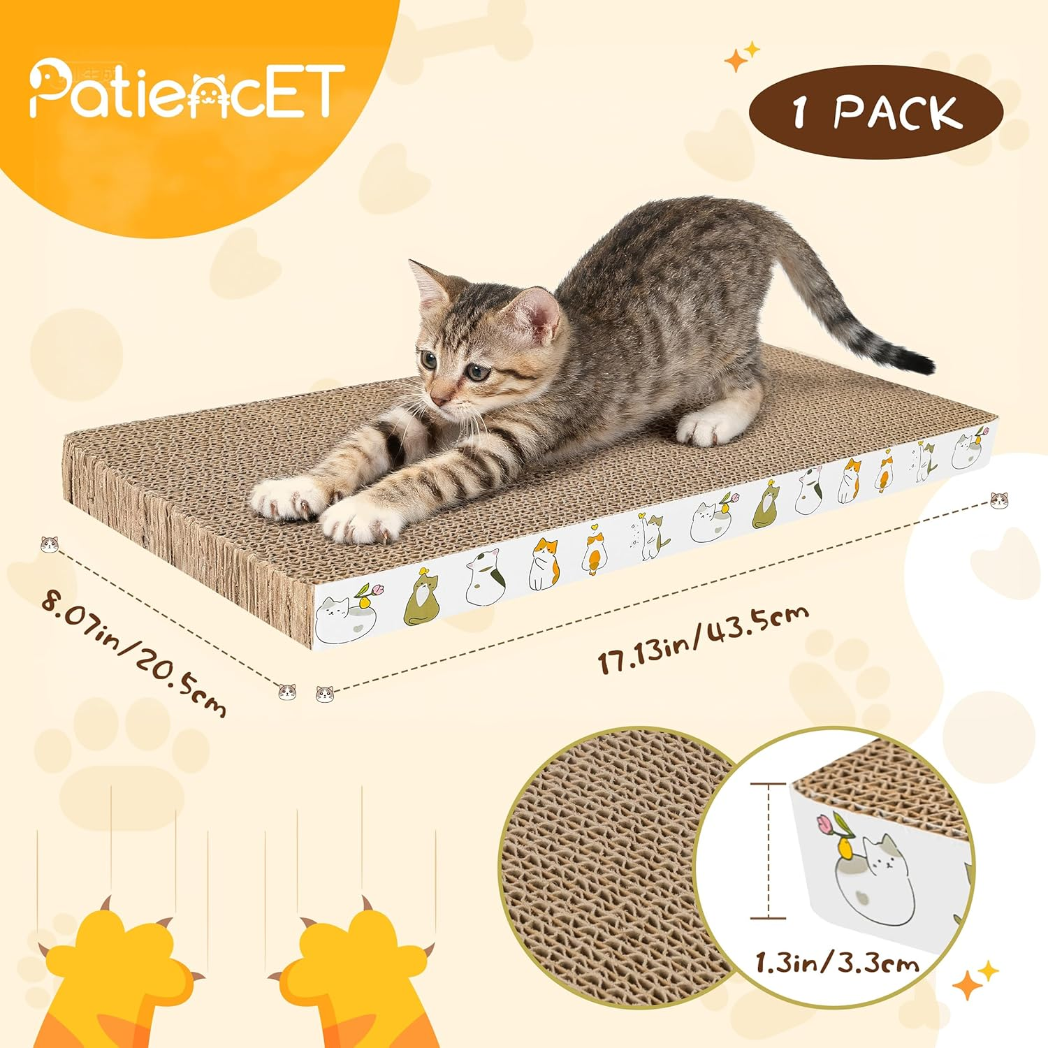 Patiencet Cat Scratching Board 4 Pack, Cardboard Cat Scratcher with Catnips, Flat Double-Sided Cat Scratch Pad for Indoor Small Medium Cats Kittens image number 6