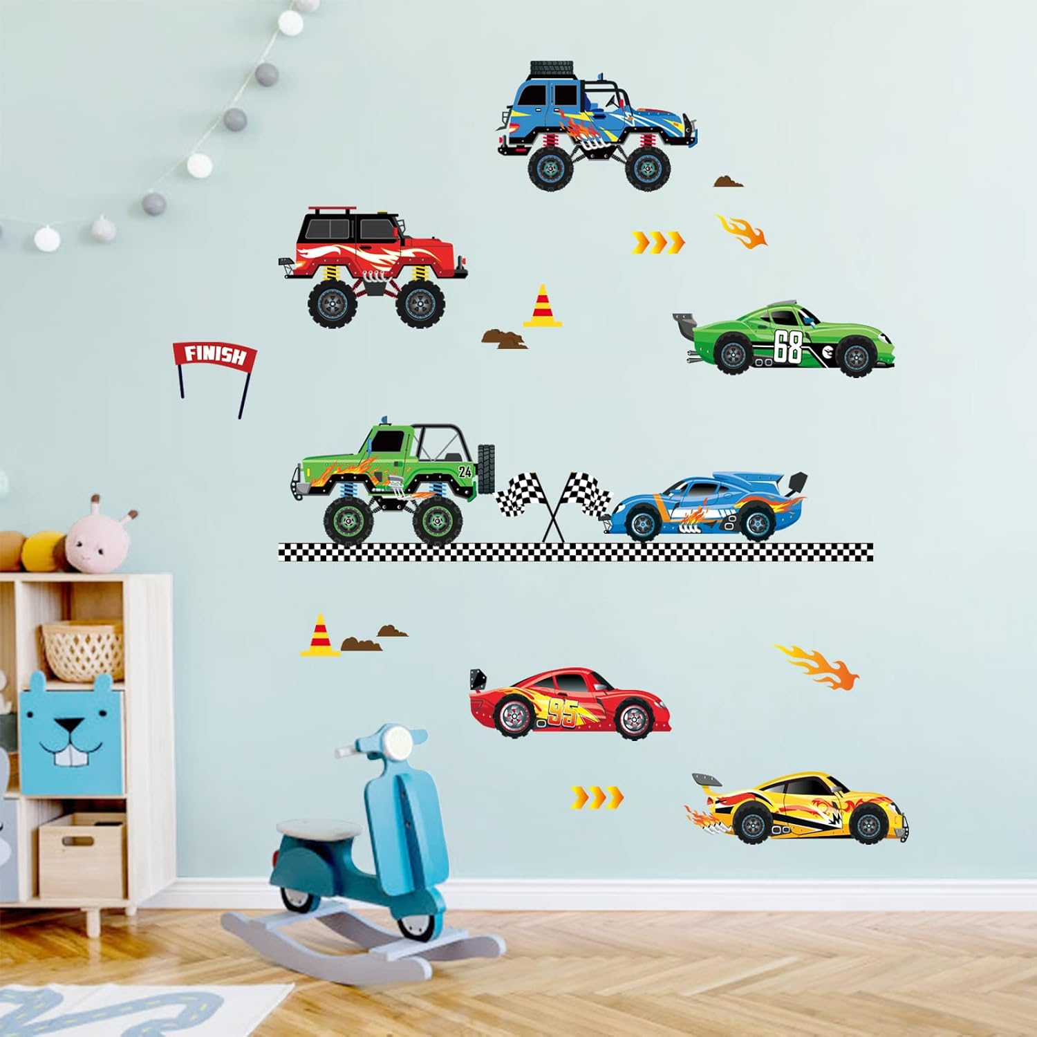Decalmile Racing Cars Wall Decals Roads Vehicles Wall Stickers Kids Boys Bedroom Toddles Playroom Wall Decor Gift image number 1