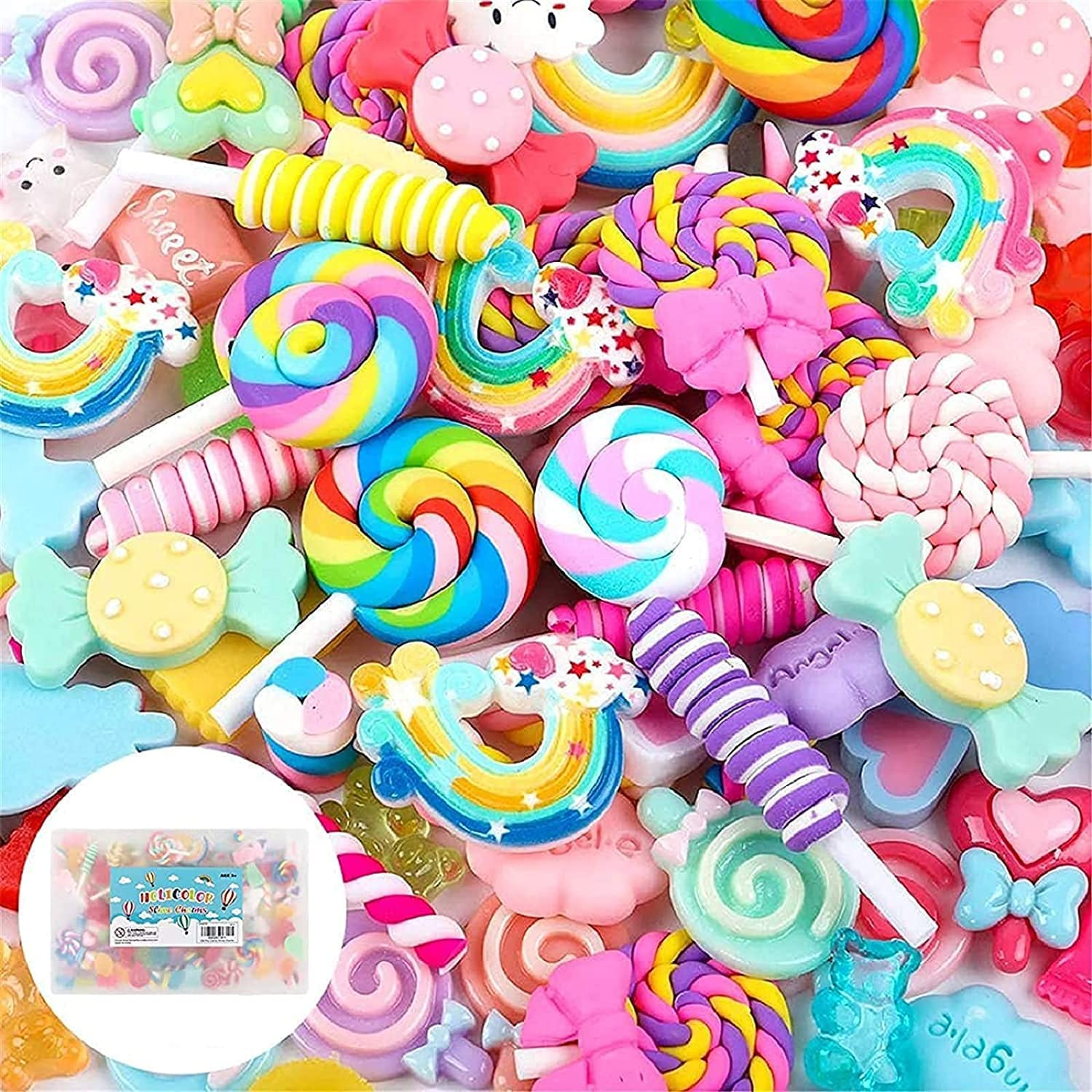 Holicolor 120 Pcs Slime Charms Cute Set Mixed Assorted Candy Sweets Resin Flatback Slime Beads Making Supplies for DIY Craft Making and Ornament Scrapbooking image number 5