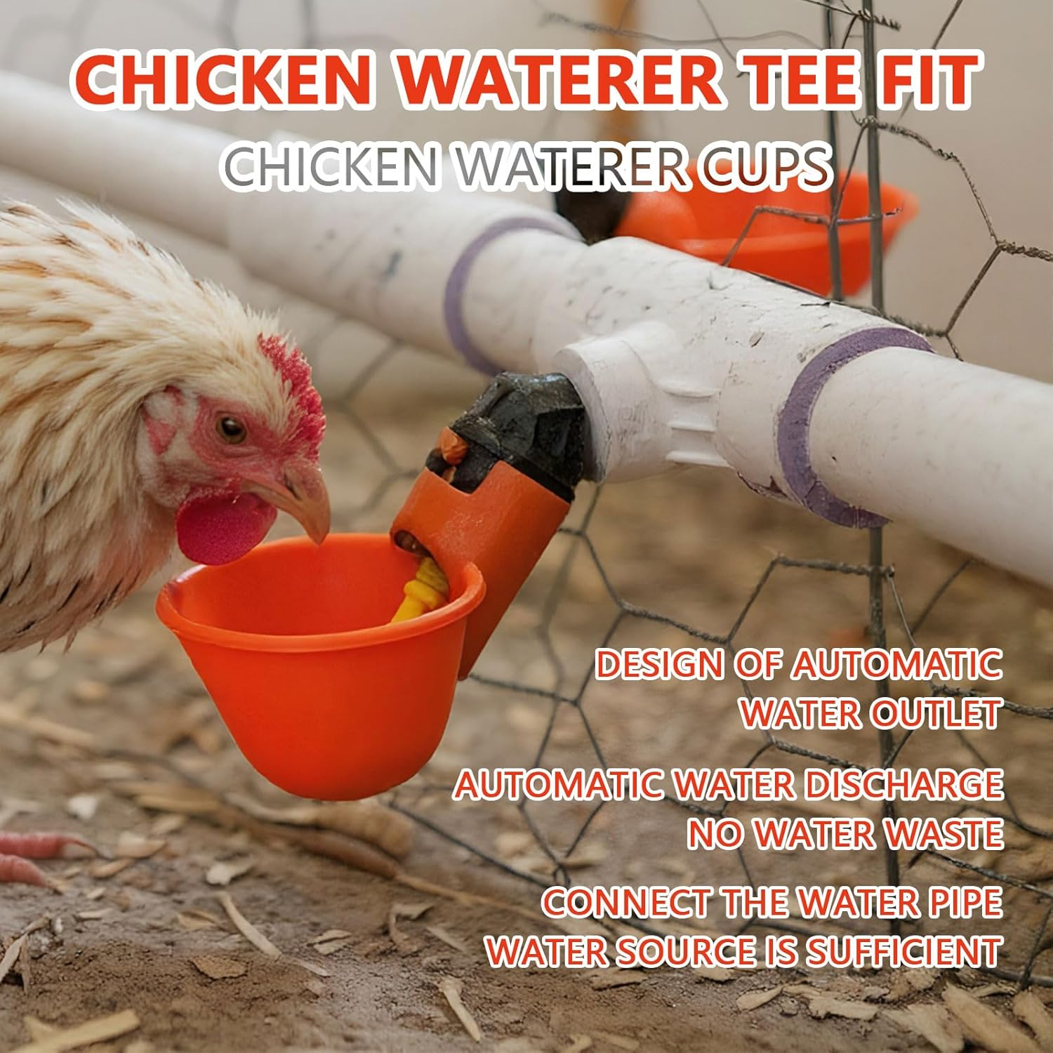 6-Pack Automatic Poultry Waterer Cups with PVC Fittings, Universal Drinking System for Coops & Cages image number 3