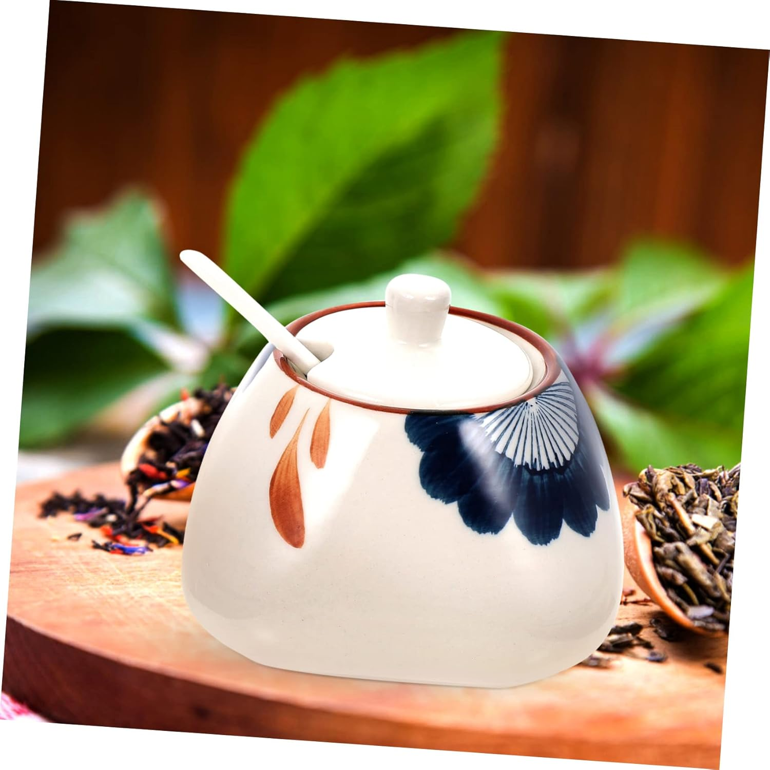 HAKIDZEL Ceramic Storage Jar and Sauce Canister 300Ml Japanese Style Porcelain with Spoon Sturdy Kitchen Condiment Container for Home Cooking and Dining