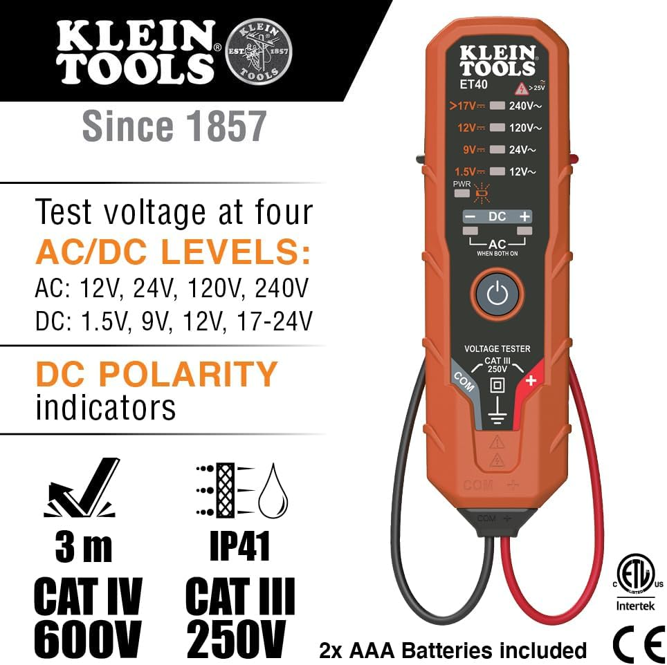 KLEIN TOOLS 12 to 240V AC 1.5 to 24V DC AC/DC Voltage Tester image number 5