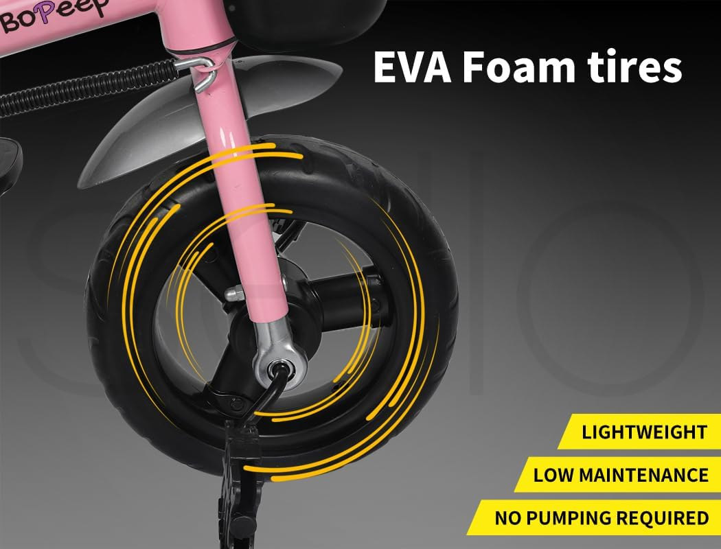 Bopeep Kids Tricycle Ride on Toy Trike Toddler Balance Bike Car Prams Stroller Walker Children Adjustable Handlebar (Pink) image number 2