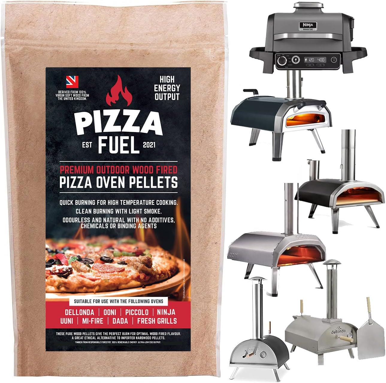 High Heat Output 5Kg Premium Pizza Oven Wood Pellets for Dallonda Nero Fresh Grills Uuni Ninja Woodfire and More | Resealable Bag | Wood Fired Pizza Oven | Kamado | Smokers