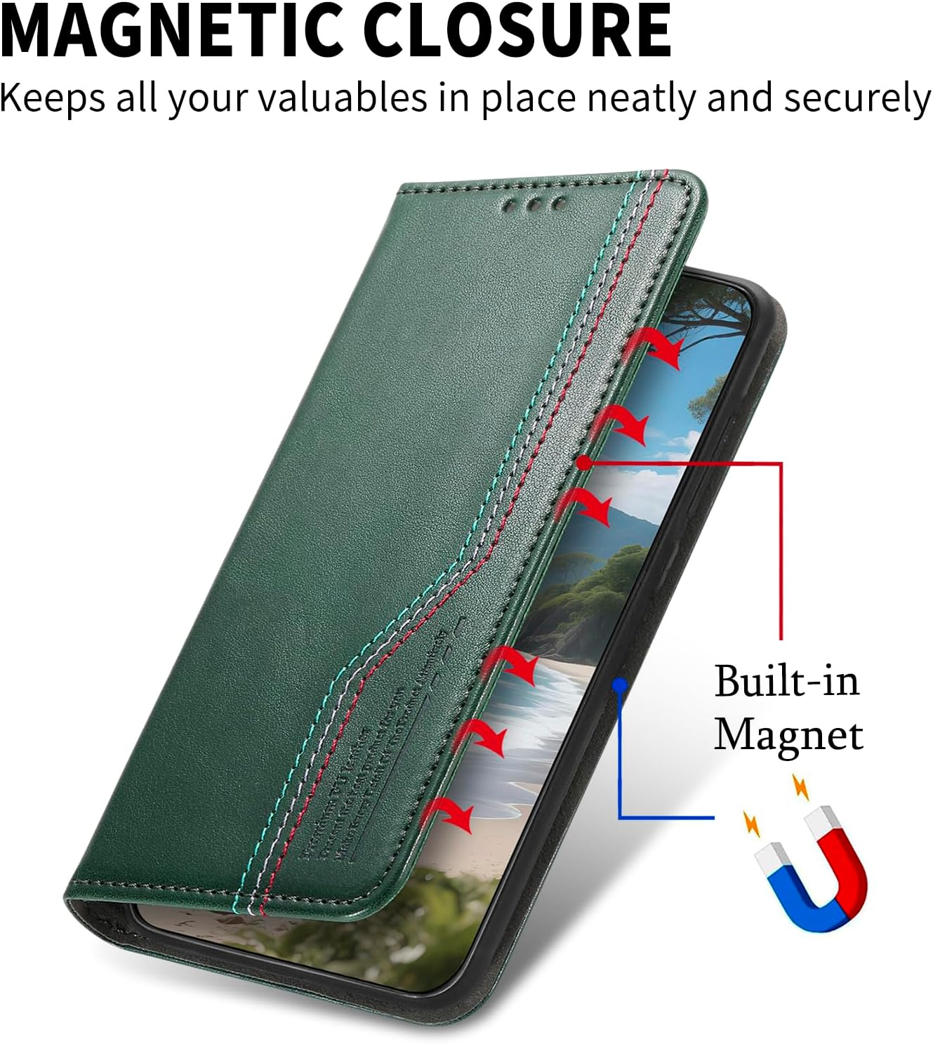 GOKEN Case for Motorola Moto G86 Power - Premium PU Leather Flip Mobile Phone Case with Card Slot & Stand Function, Shockproof Protective Case, Silicone Inside, Magnetic Closure, Green image number 1