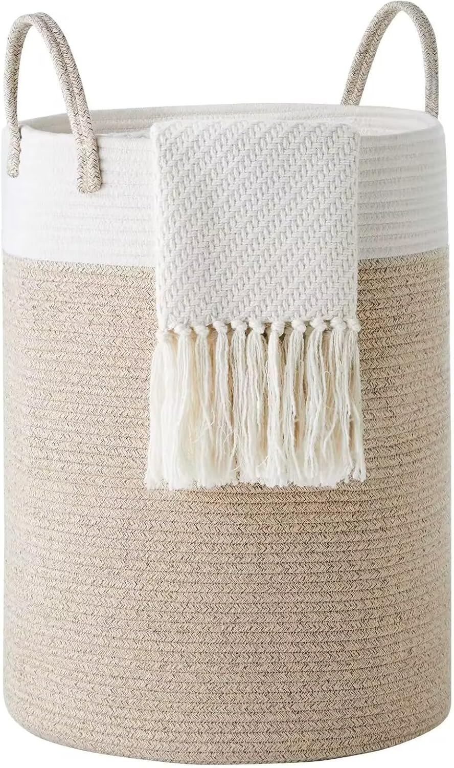 Cotton Rope Blanket Basket, Storage Baskets for Organizing Woven Laundry Basket & Nursery Hamper Large Basket for Blankets & Toy Basket, Collect Objects, Toned Brown