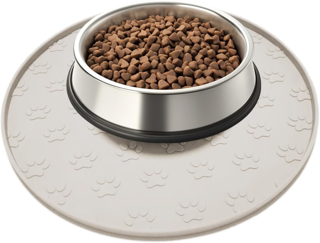 Silicone Pet Feeding Mat, Non-Slip Dog Bowl Mat, Cat Food Mat, Waterproof Tray (1Pack Black, 28X28 CM)