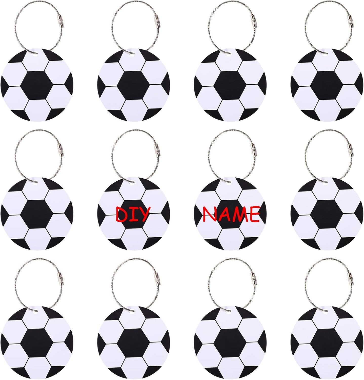 12Pcs Soccer Luggage Tags, 2.76In PVC Travel Bag Labels with Metal Ring Football Keychain Personalize DIY Name ID Cards for Men & Women Suitcases Backpack Sport Team Favors image number 4