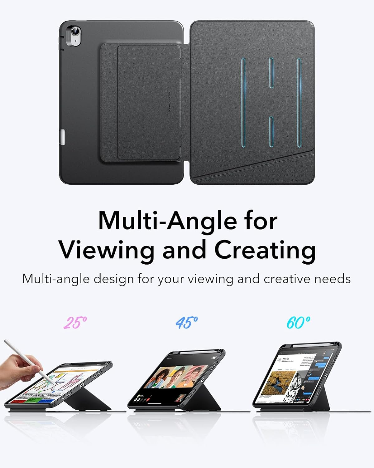 ESR for Ipad (A16) 11Th Generation Case, Ipad (A16) 11Th/10Th Gen Case (2025/2022), Vertical Stand Cover, Multi Stand Angles, Ultra-Stable Cover with Pencil Holder, Flip Series, Black - Black image number 2