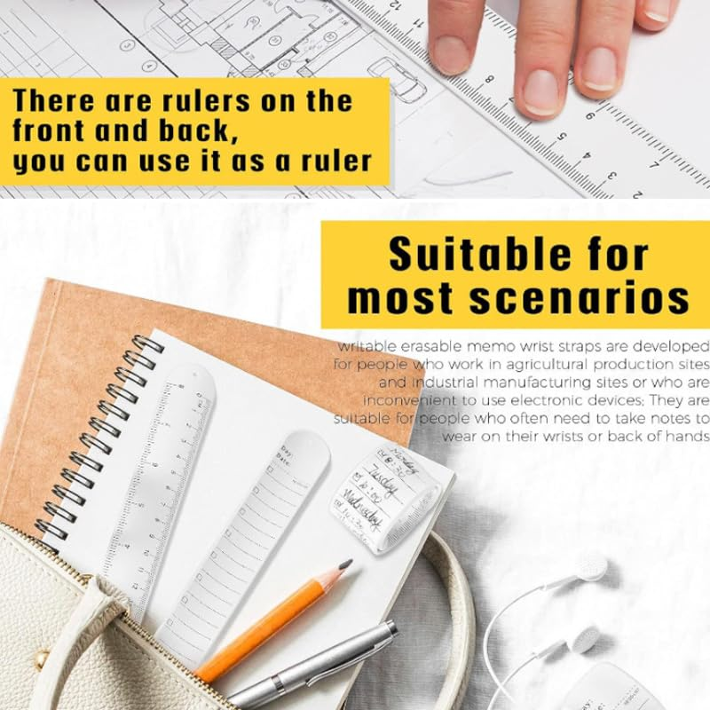 WADY 6 Pcs Reusable Erasable To-Do List Silicone Wrist Band,Waterproof Writable Nurse Reminder Bracelet with Ruler, 9.3 X 1.8" Wearable Notepad Slap Bracelet for Notes & Tasks image number 1