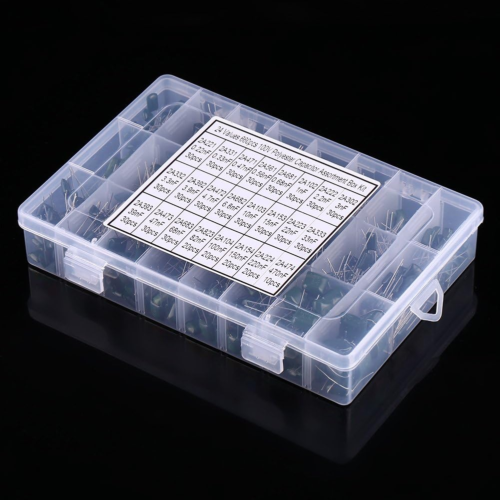 660Pcs 24Value Polyester Film Paper Capacitors Set, Great Assortment for Electronic Needs, Convenient Storage with Transparent Box, Easily Identify with Label image number 5