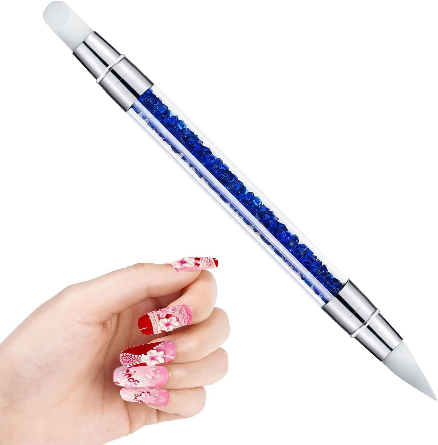 Nail Art Brush,Professional Nail Tools - Dual Head Carving Drawing Dotting Tool, Acrylic Rhinestone Handle, Art Tools for Carving, Shaping Shwing