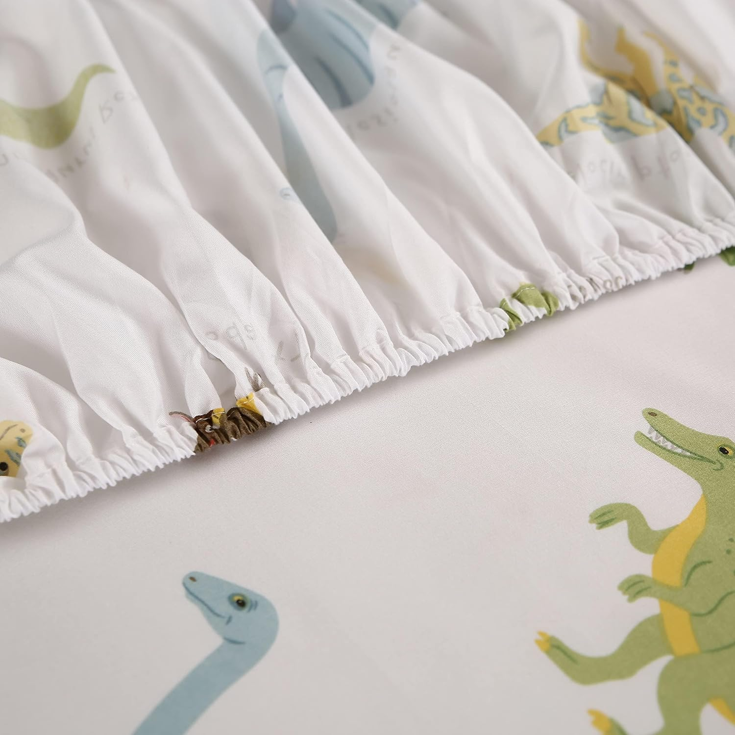 MAG 3PCS White Dinosaur Queen Size Bedding Sheet Sets Included 1*Fitted Sheet and 2 Pilowcase for Kids, Boys and Girls (Queen, White)