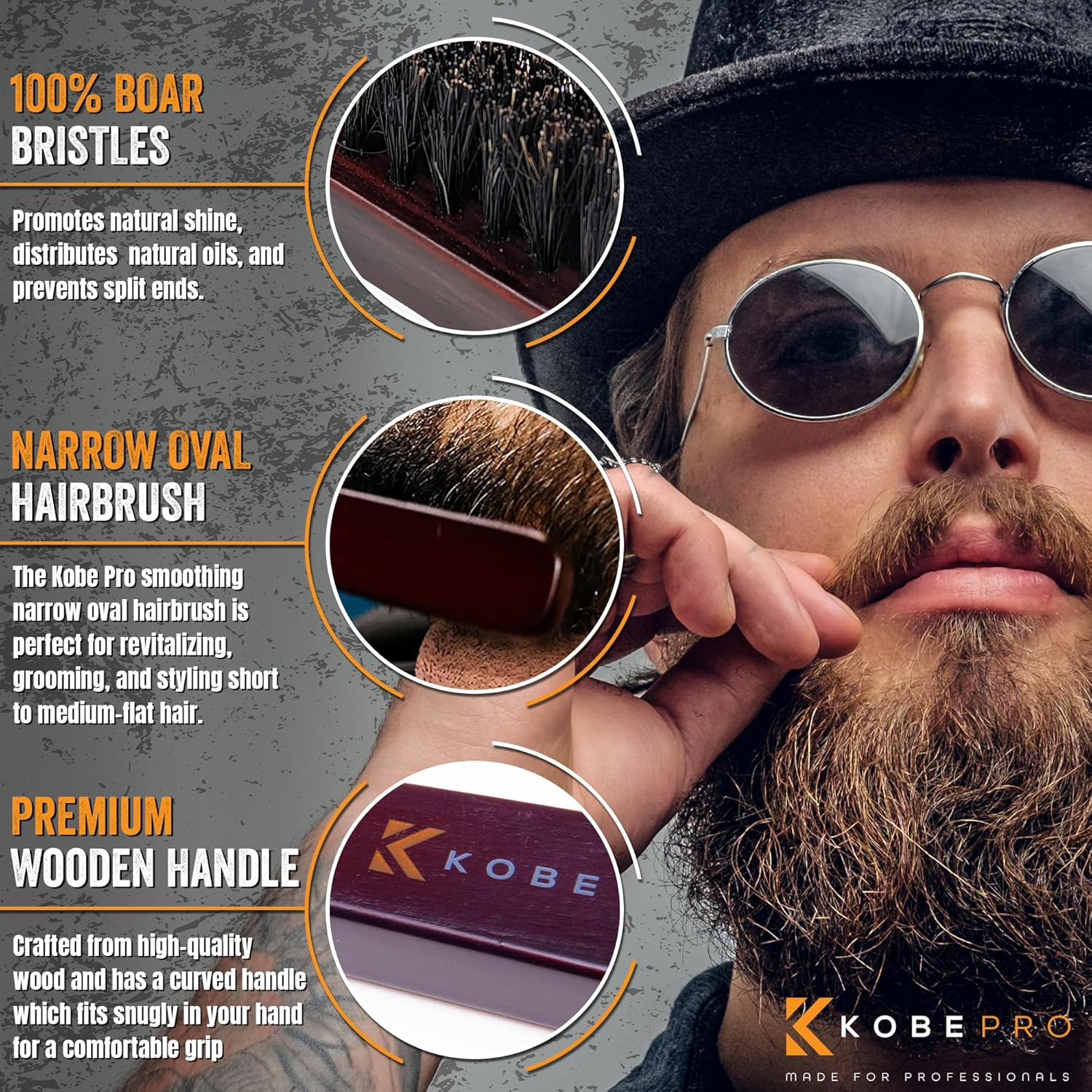 Kobe Professional Men'S Beard and Fade Brush - Men&rsquo;S Boar Bristle Hair Brush/Beard Brush - for Fading & Moustache Styling (Stewart) image number 3