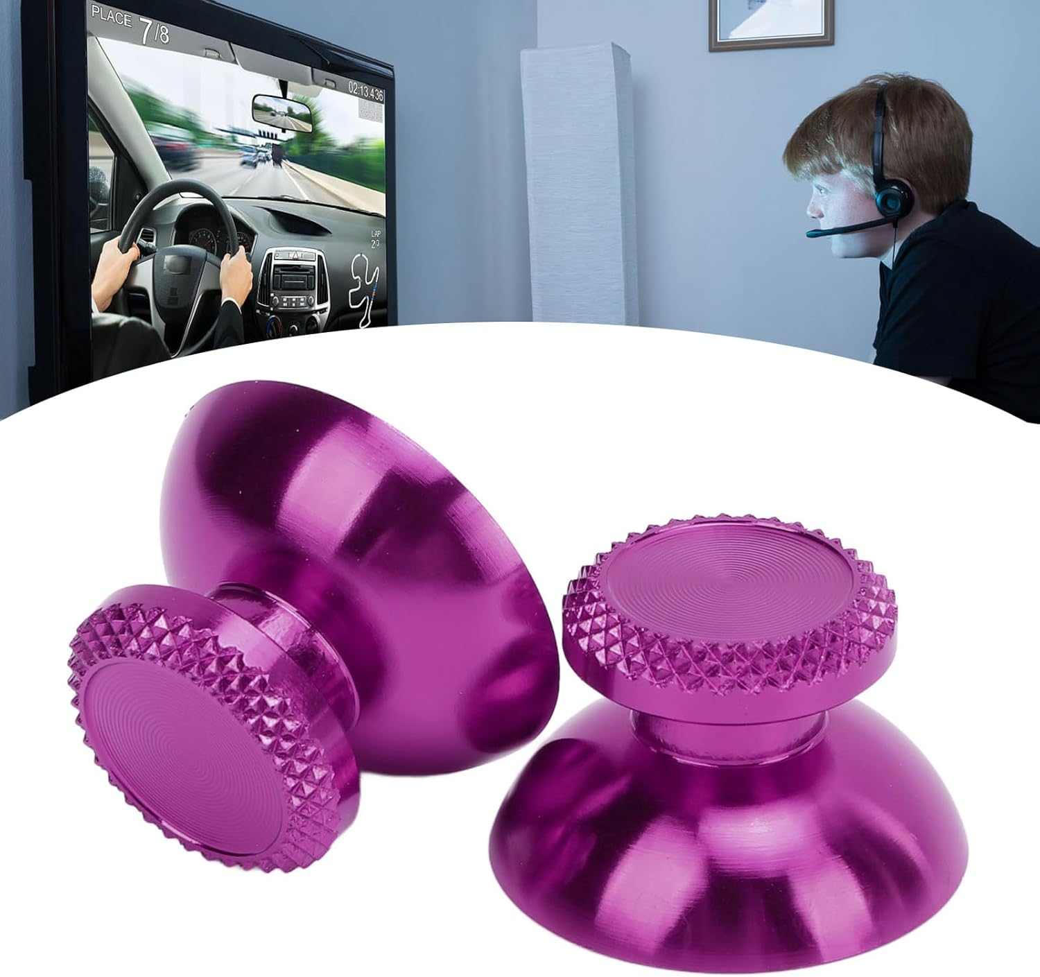 Thumbsticks for PS5 Controller, 2Pcs Metal Thumb Grip Replacement for Handheld Game Console, Aluminum Alloy Analog Thumb Sticks Accessories (Purple) - Purple image number 2