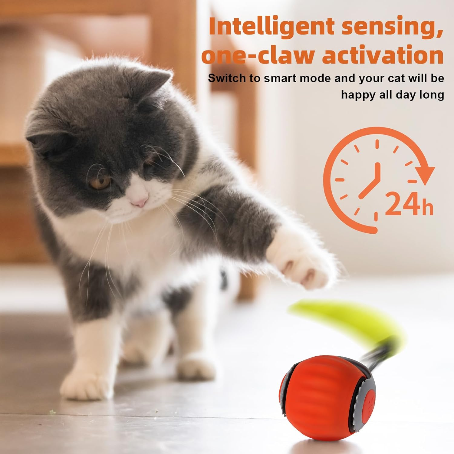Gravity Cat Toy Spike Ball Upgrade 2.0 Interactive Cat Ball Toy with Feather Tail, Motion Activated Automatic Rolling Smart Cat Toys for Indoor Cats, USB Rechargeable Cat Ball,Orange image number 1