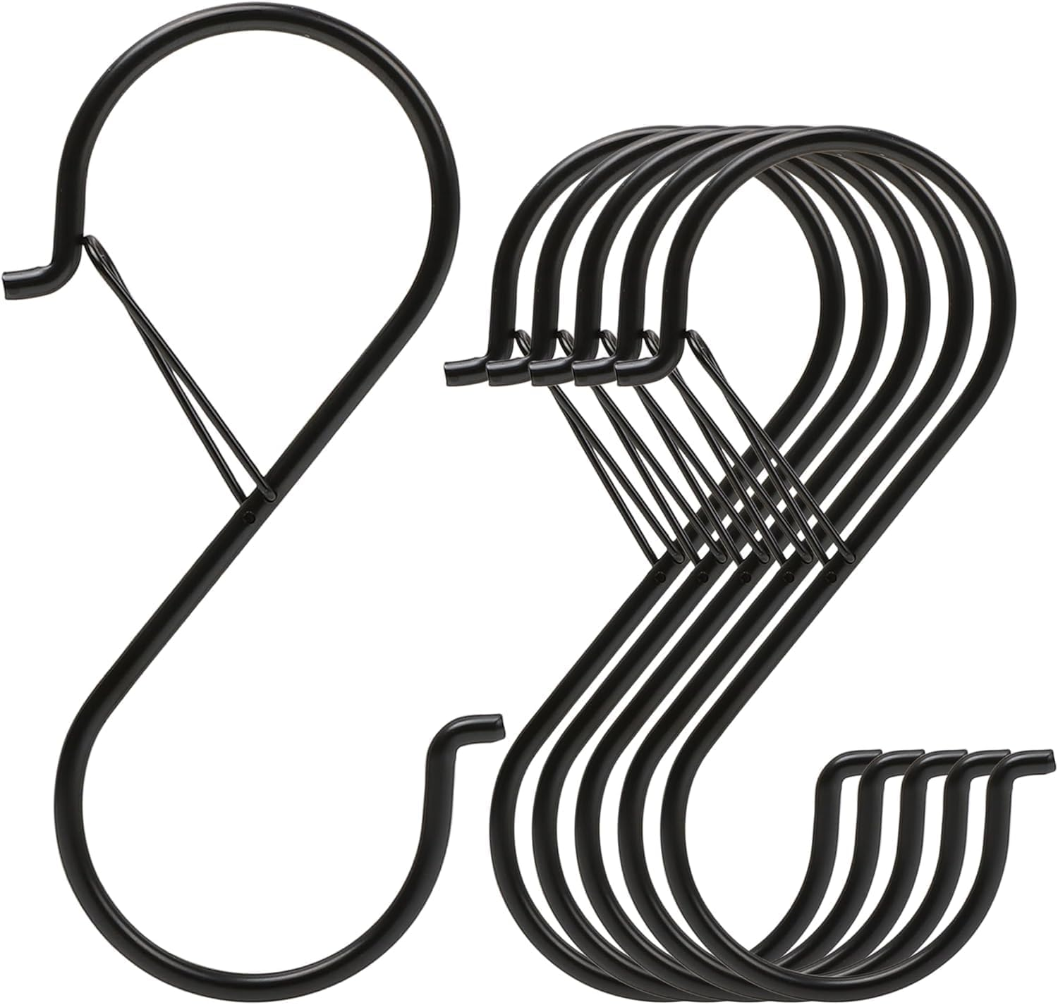 6 Pack 3.8 Inch S Hooks for Hanging, Heavy Duty S Hooks with Safety Buckle, S Shape Hooks for Hanging Kitchen Utensils, Pots and Pans, Cups, Plants, Clothes and Bags