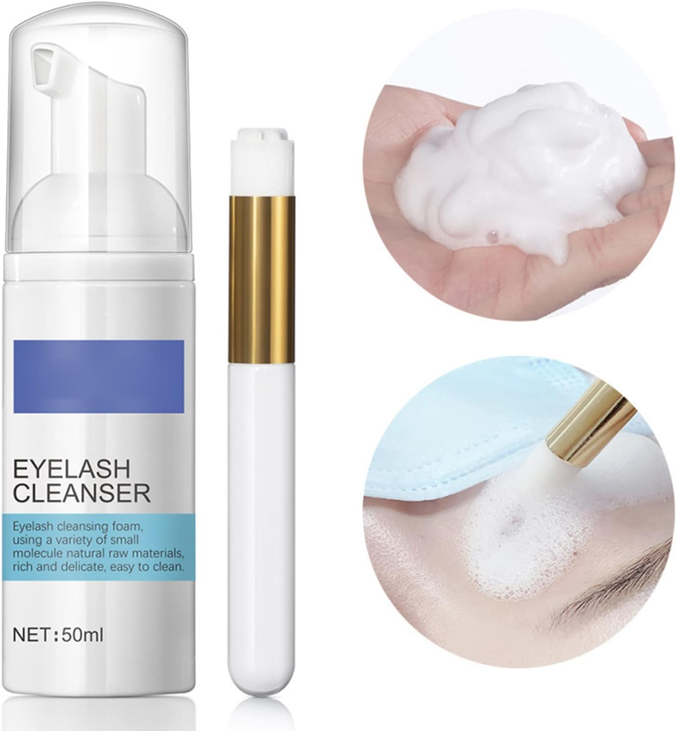 Eyelash Wash Cleanser Shampoo,Meizhaung Eyelash Cleansing Foam,50Ml Eyelashes Eyebrow Foaming Cleanser, for Extensions & Natural Lashes Safe Makeup & Mascara Remover image number 2