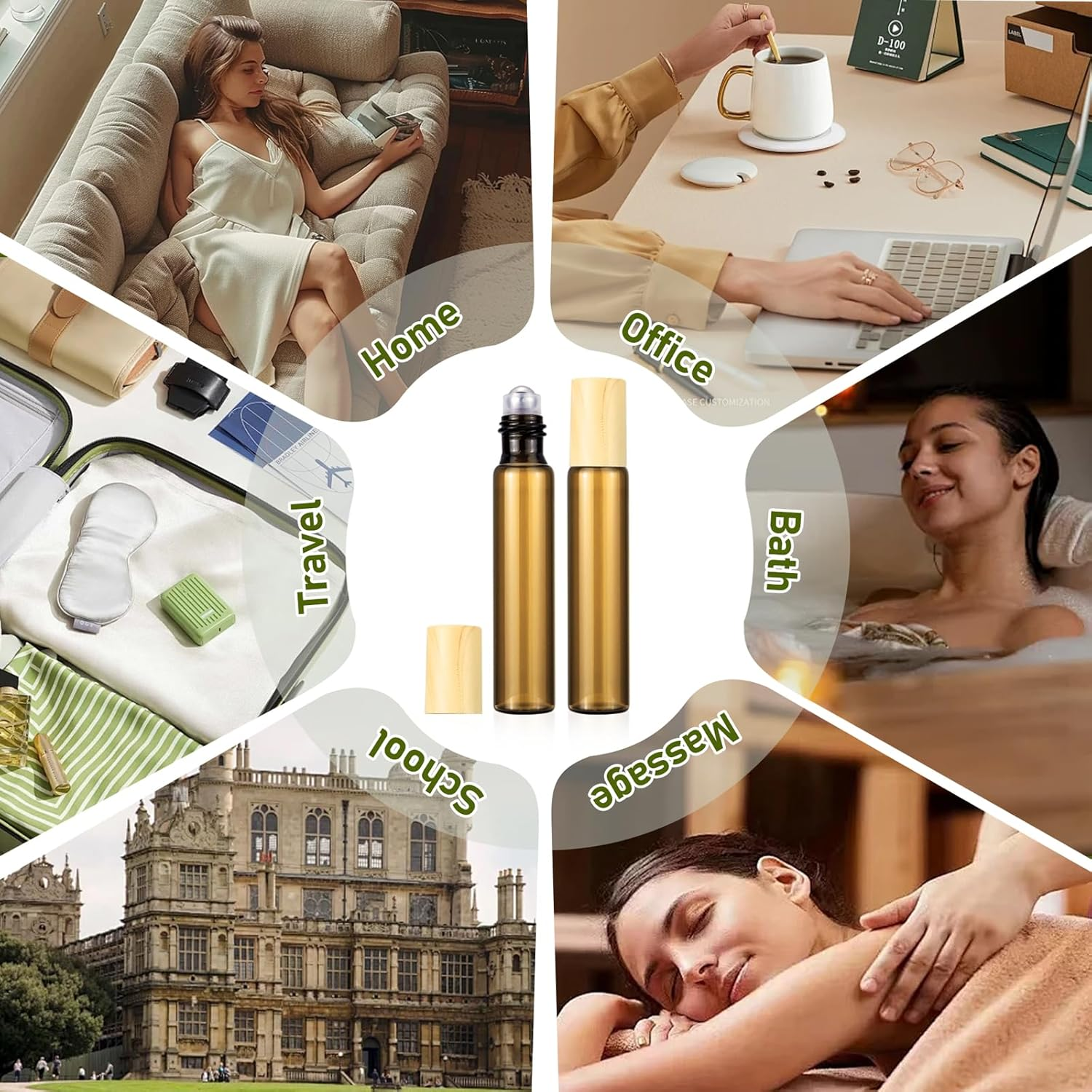 10Ml(1/3 Oz) Amber Glass Roll on Bottles, 8 Pack Leak Proof Refillable Roller Bottles for Essential Oils, Perfume, DIY Craft, Samples, Eye Roller, Travel Portable image number 2