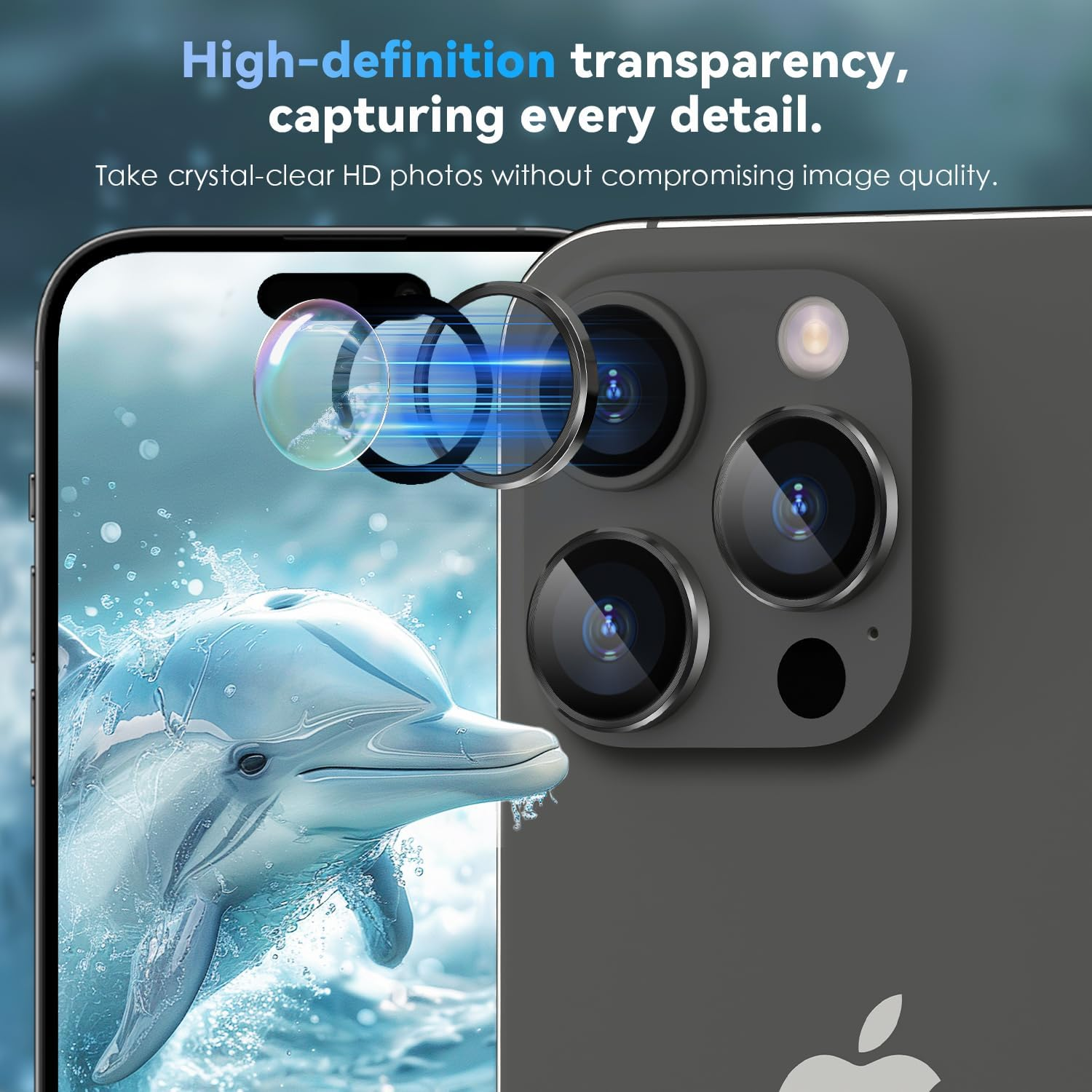 Cloudvalley for Iphone 16 Pro/Iphone 16 Pro Max Camera Lens Protector, [1 Second Installaion] Ultra-Hd Tempered Glass Cover, [Case-Friendly] Metal Lens Screen Protective Ring,Black Titanium - Black image number 5