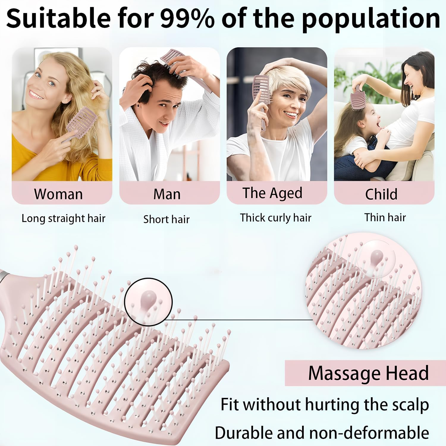 Hair Brush for Women and Men,Detangling Brush Curved Vented for Wet Dry Curly Thick Straight Hair,All Hair Types,Comfort Handle image number 2