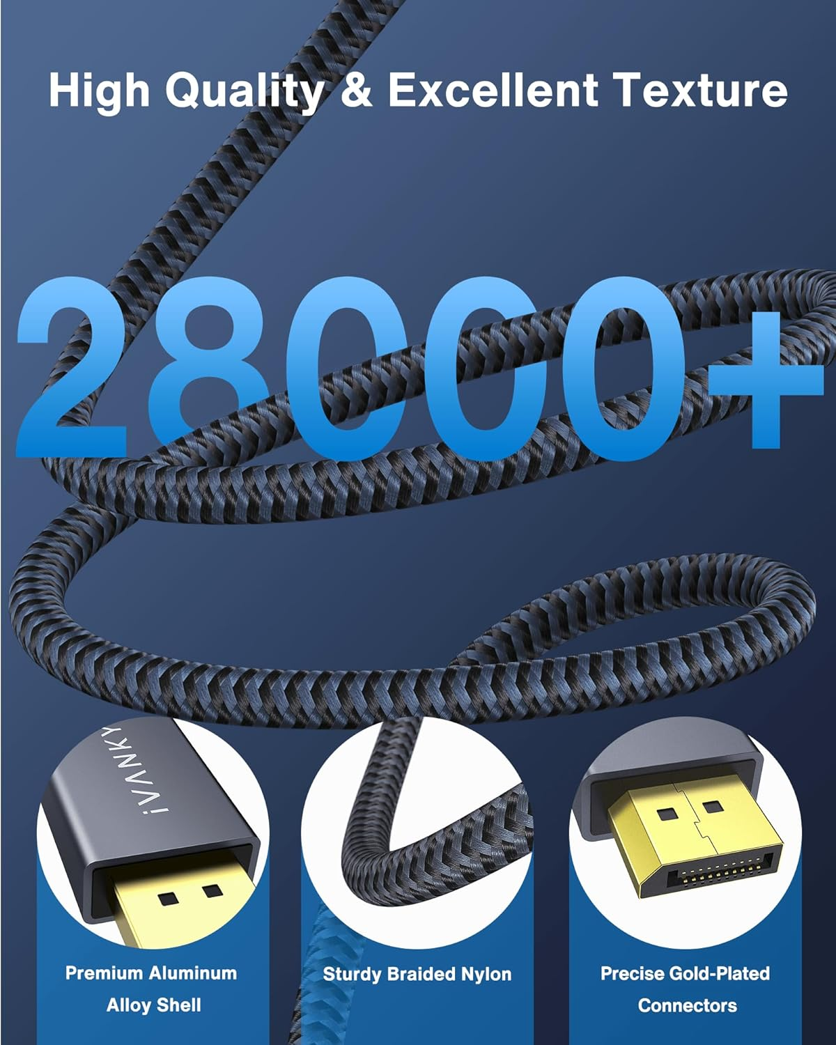 Ivanky Displayport Cable 6.6Ft DP Cable Nylon Braided [2K@165Hz, 2K@144Hz, 4K@60Hz] Display Port Cable High Speed Displayport to Displayport Cable Compatible PC, Laptop, TV - Slim Aluminum Shell, Grey image number 6