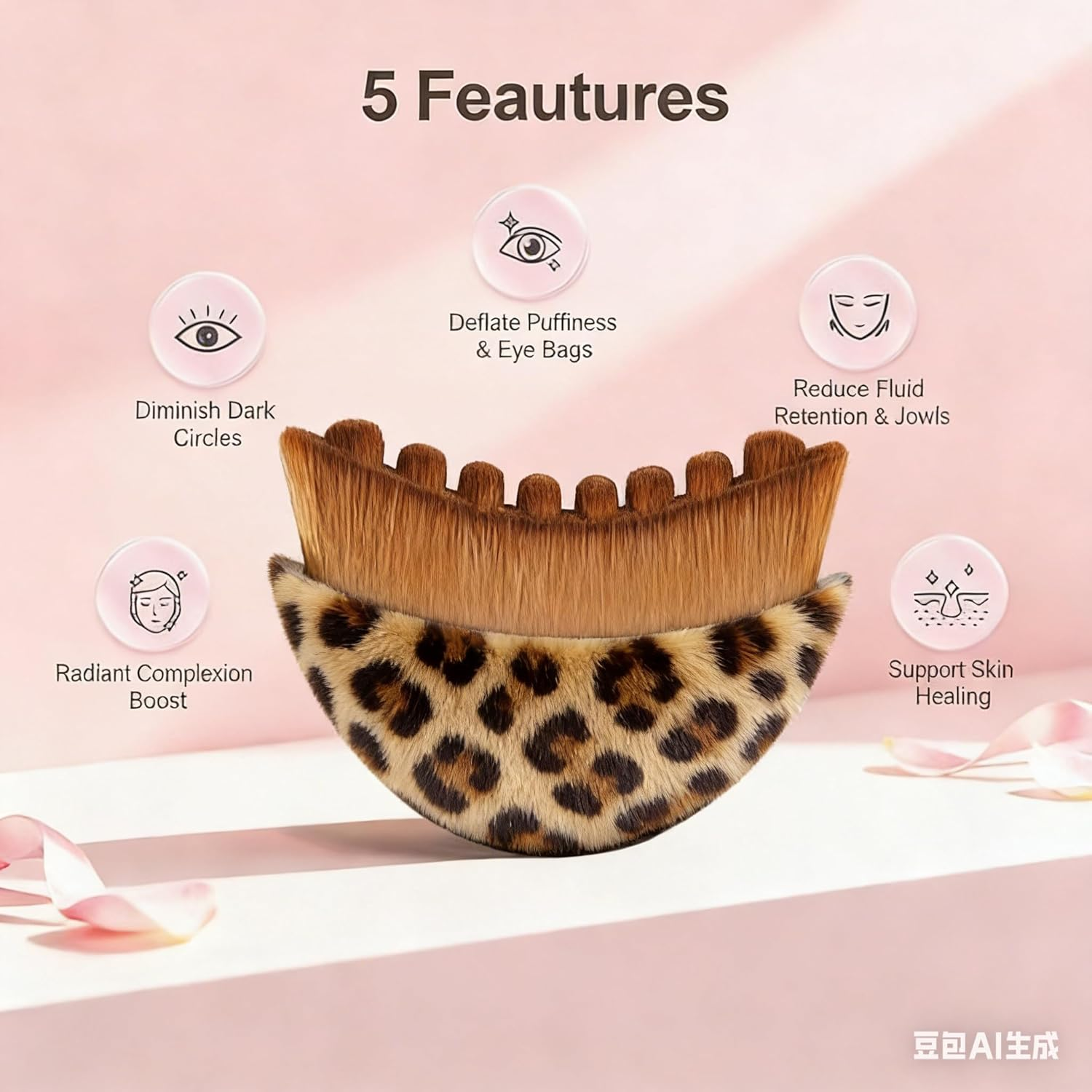 Lymphatic Contour Face Brush, Manual Lymphatic Drainage Massager, Natural Makeup Brushes with Durable Soft Bristles, Hypoallergenic Ergonomic Facial Cleansing Brush for Sculpting (Two Leopard Print Pieces) - Two Leopard Print Pieces image number 2