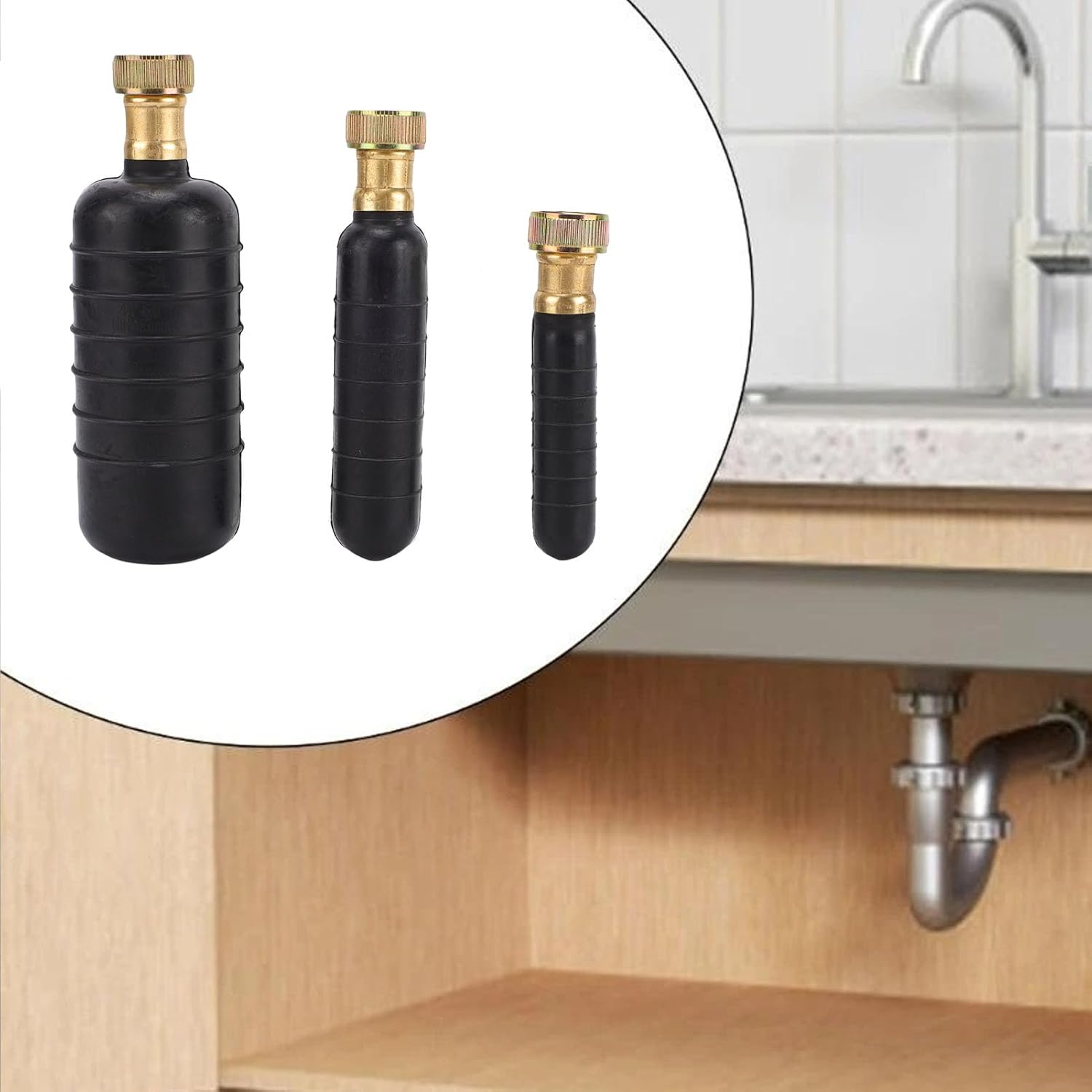 Dpofirs 3 Pcs Drain Bladder Kit, Rubber Plumbing Unclogger for 1-6 Inch Pipes, High Pressure Drain Cleaning Bladder with Stainless Steel Connector for Sink, Tub,Shower image number 2