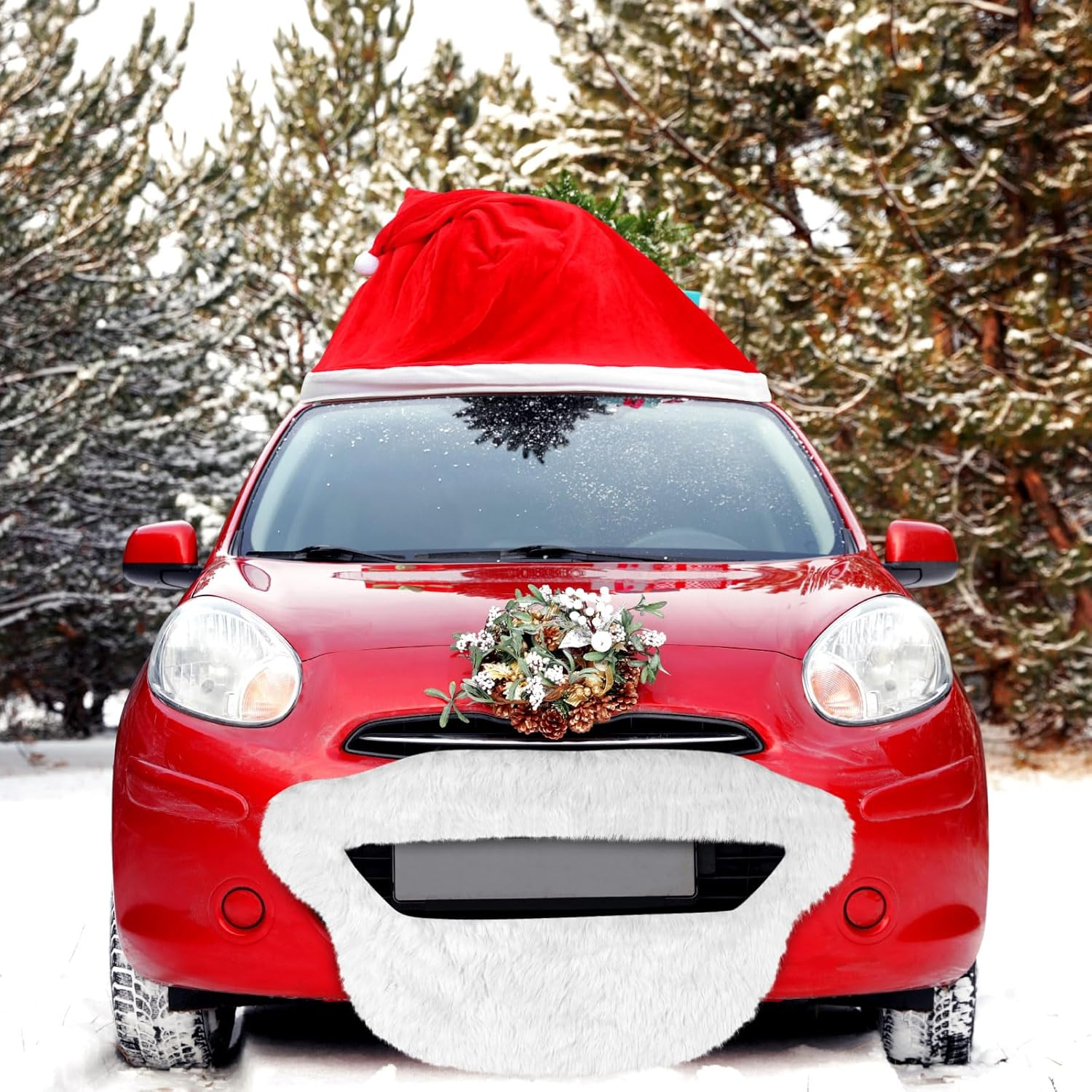 Datanly 18 Ft Giant Christmas Decorations for Car Golf Cart Santa Hat for Car Velvet Santa Hat with Beard Car Accessories Santa Claus Decorations for Cars Christmas Car Decor Cover for Most Car image number 4