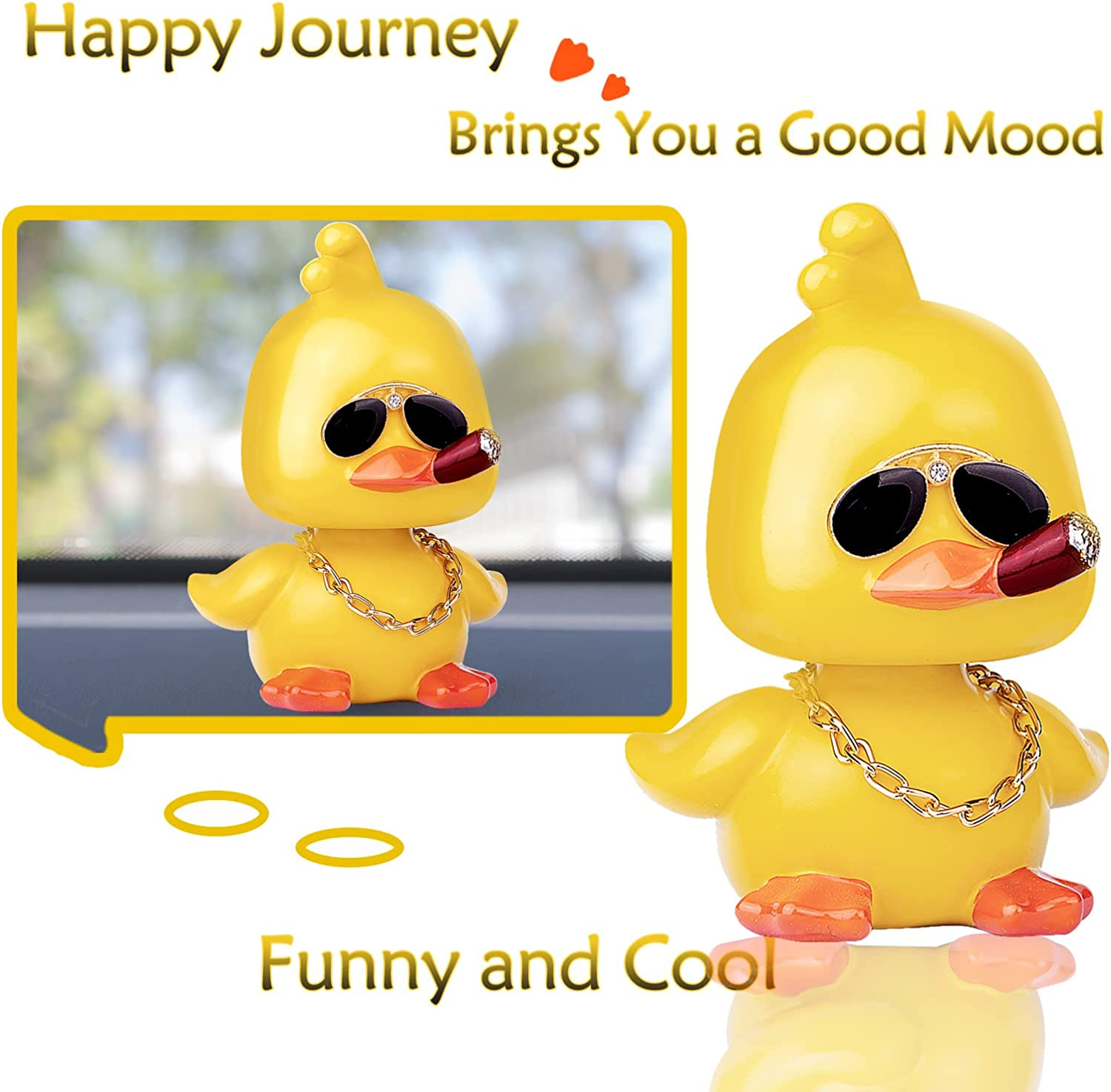 Cool Yellow Duck Car Ornaments Funny Duck Car Dashboard Decorations Shaking Head Doll for Car Auto Interior Decor Accessories image number 1