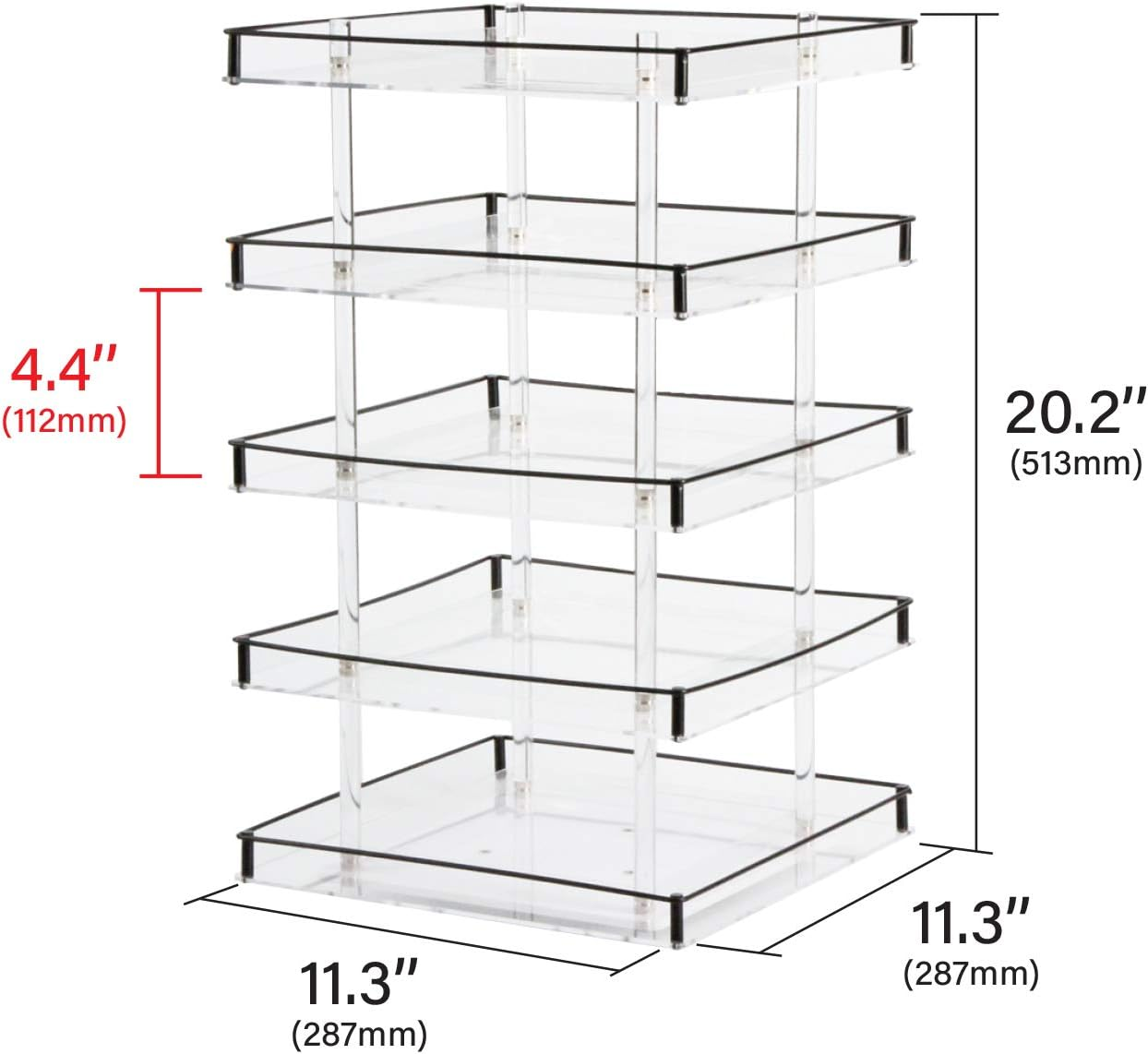 Jackcubedesign 5 Tier Acrylic 350 Nail Polish 360 Rotating Display Rack Organizer Stand Makeup Cosmetics Storage Box Carousel Shelf with Iron Guard(5Tier) ? :MK302-5 image number 4