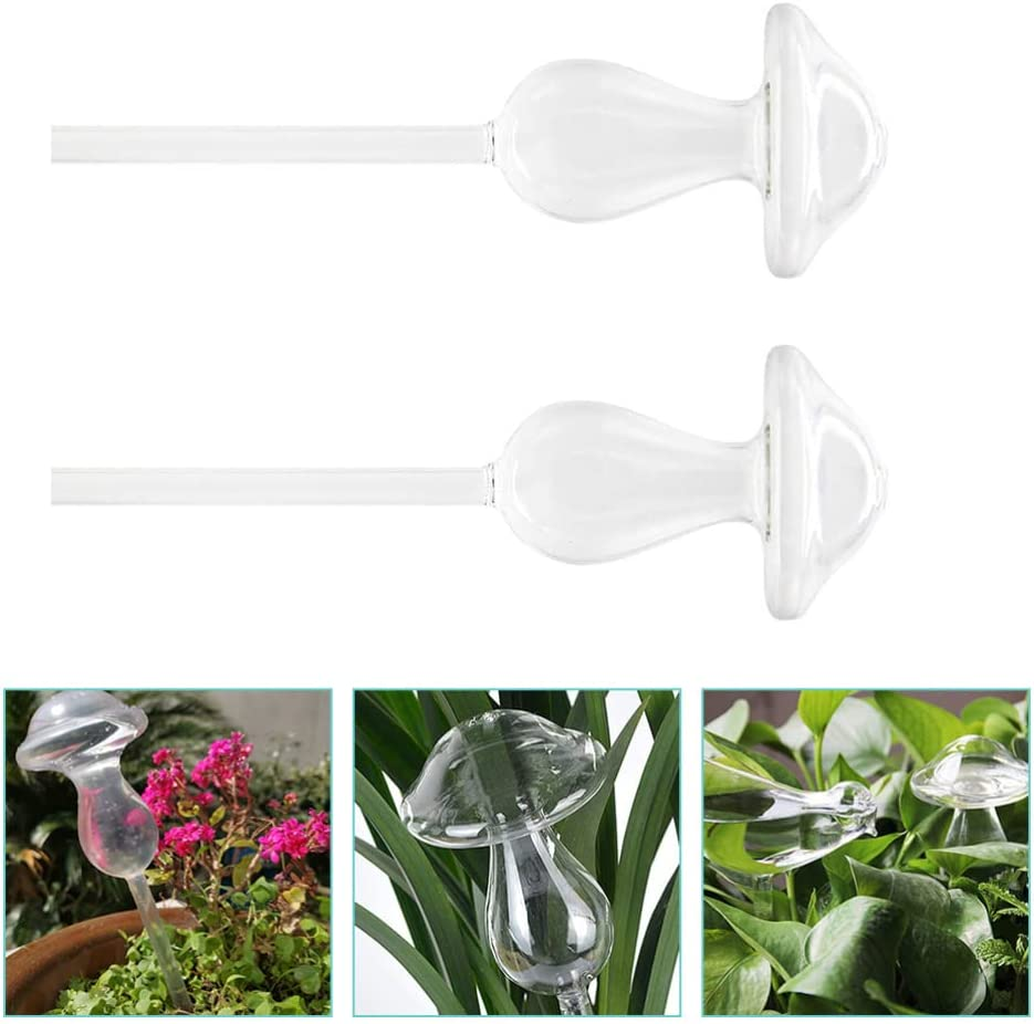 Jojofuny Self Watering Globes 2Pcs Plant Watering Globes Mushroom Shape Glass Plant Waterer Cute Self Bulbs Devices Water Drip Irrigation Device Automatic Waterer image number 3
